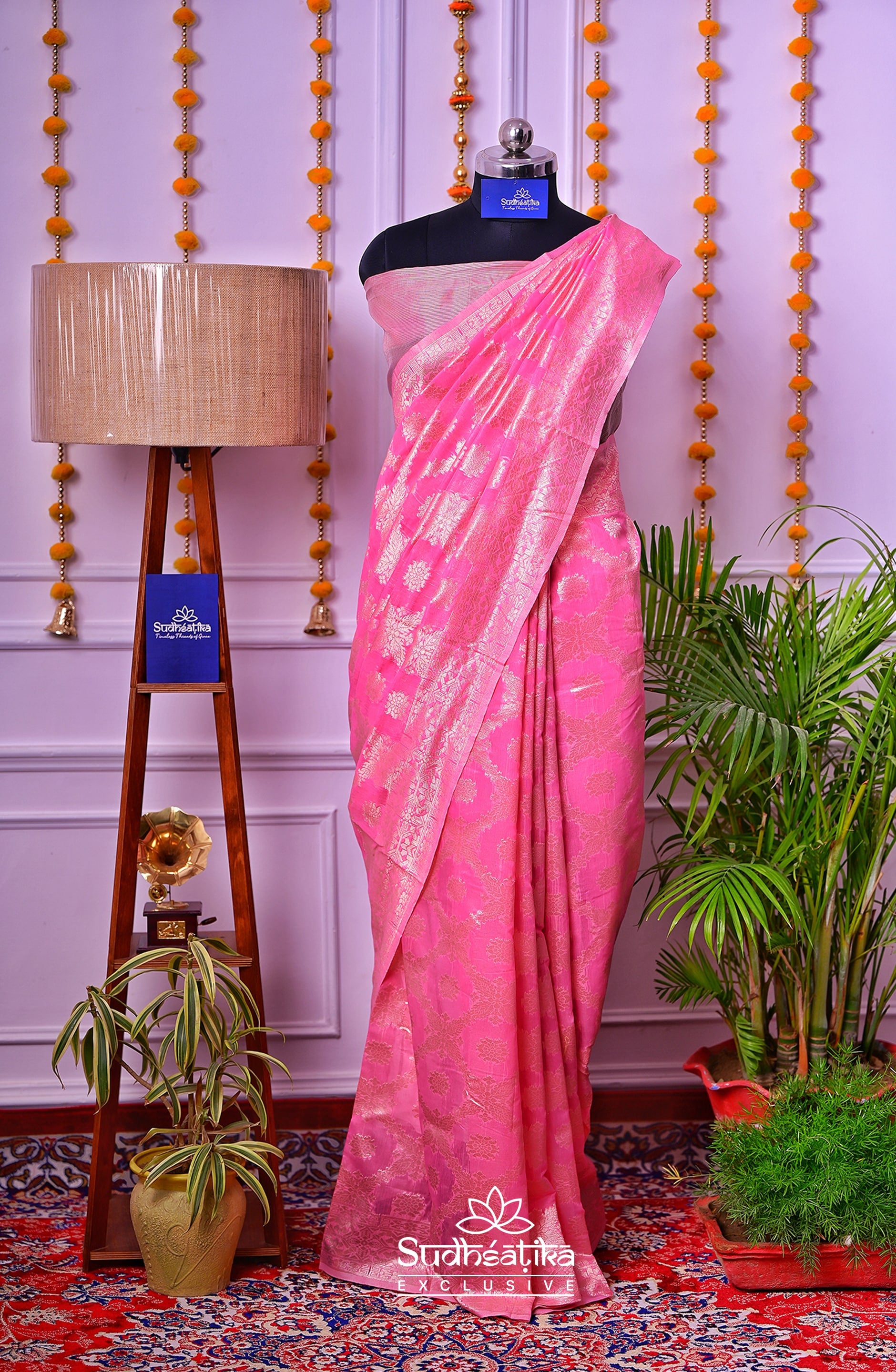 Coral Pink Banarsi Cotton Silk Lightweight