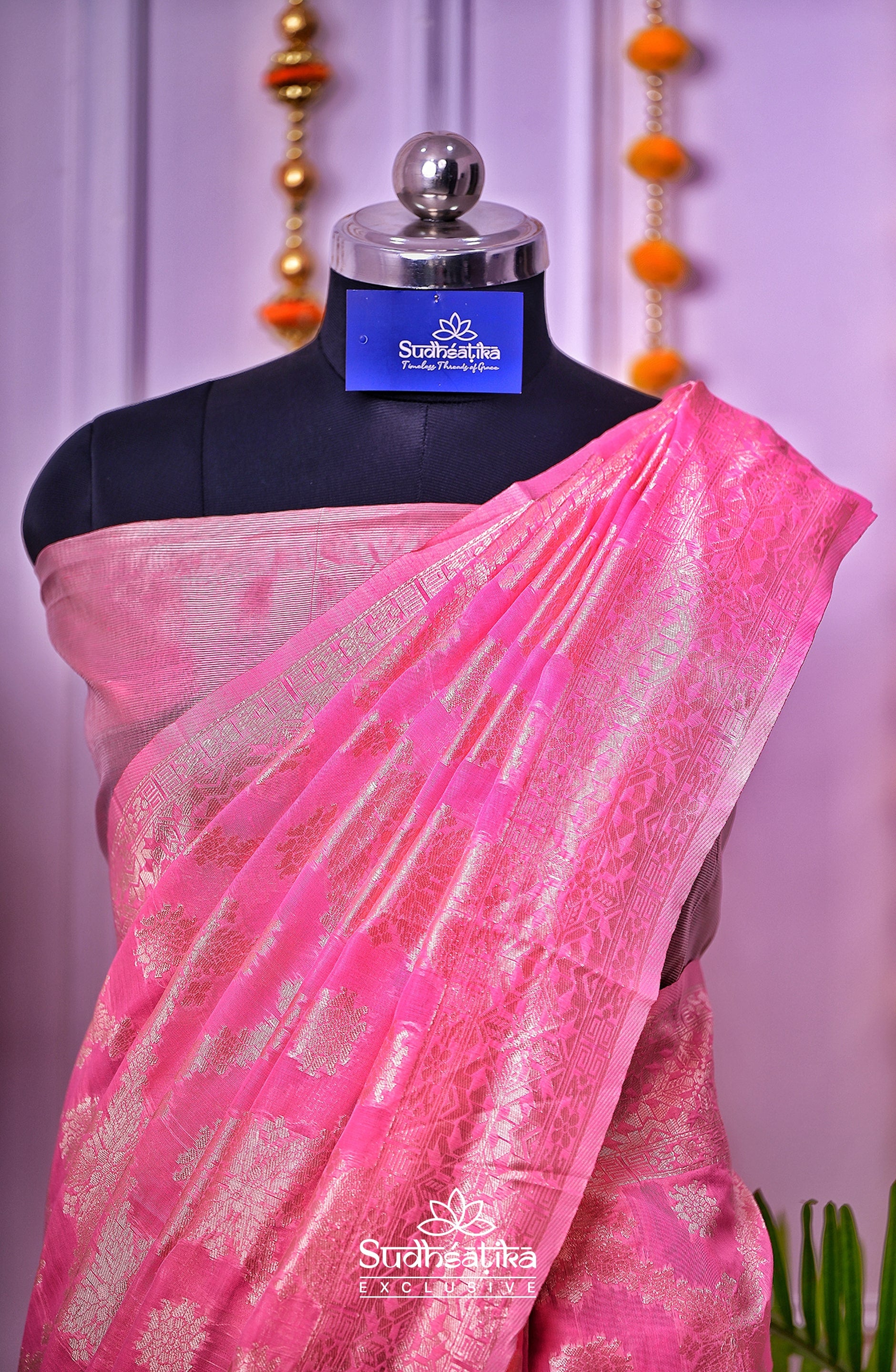 Coral Pink Banarsi Cotton Silk Lightweight