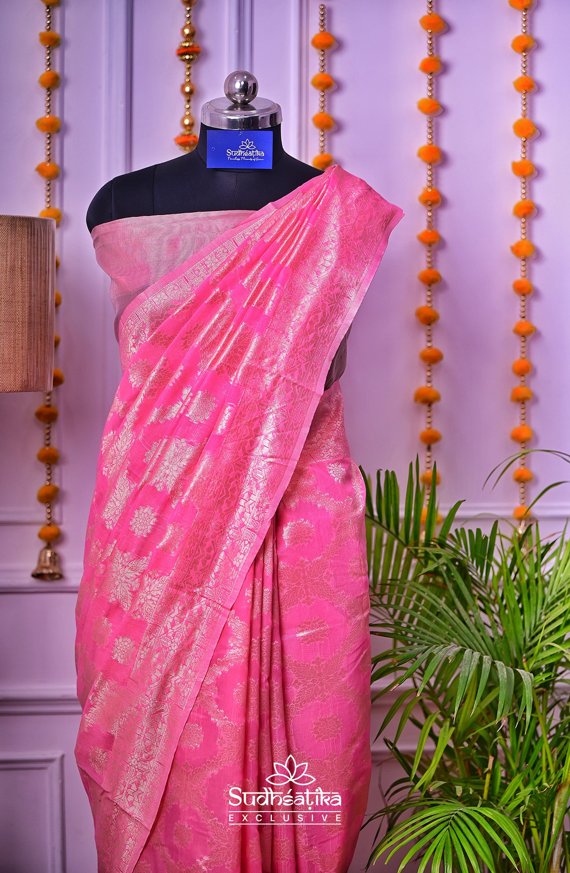 Coral Pink Banarsi Cotton Silk Lightweight