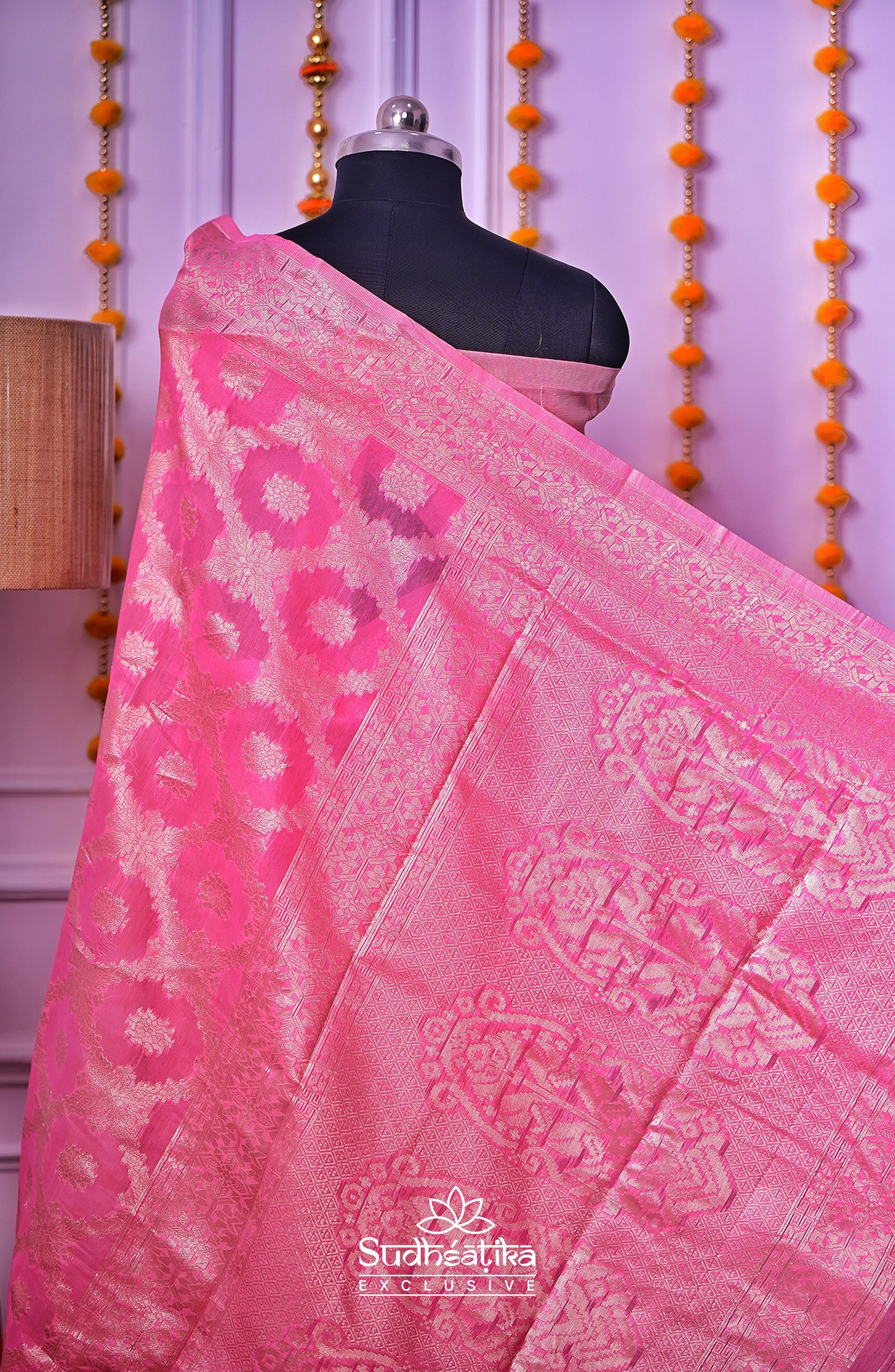Coral Pink Banarsi Cotton Silk Lightweight
