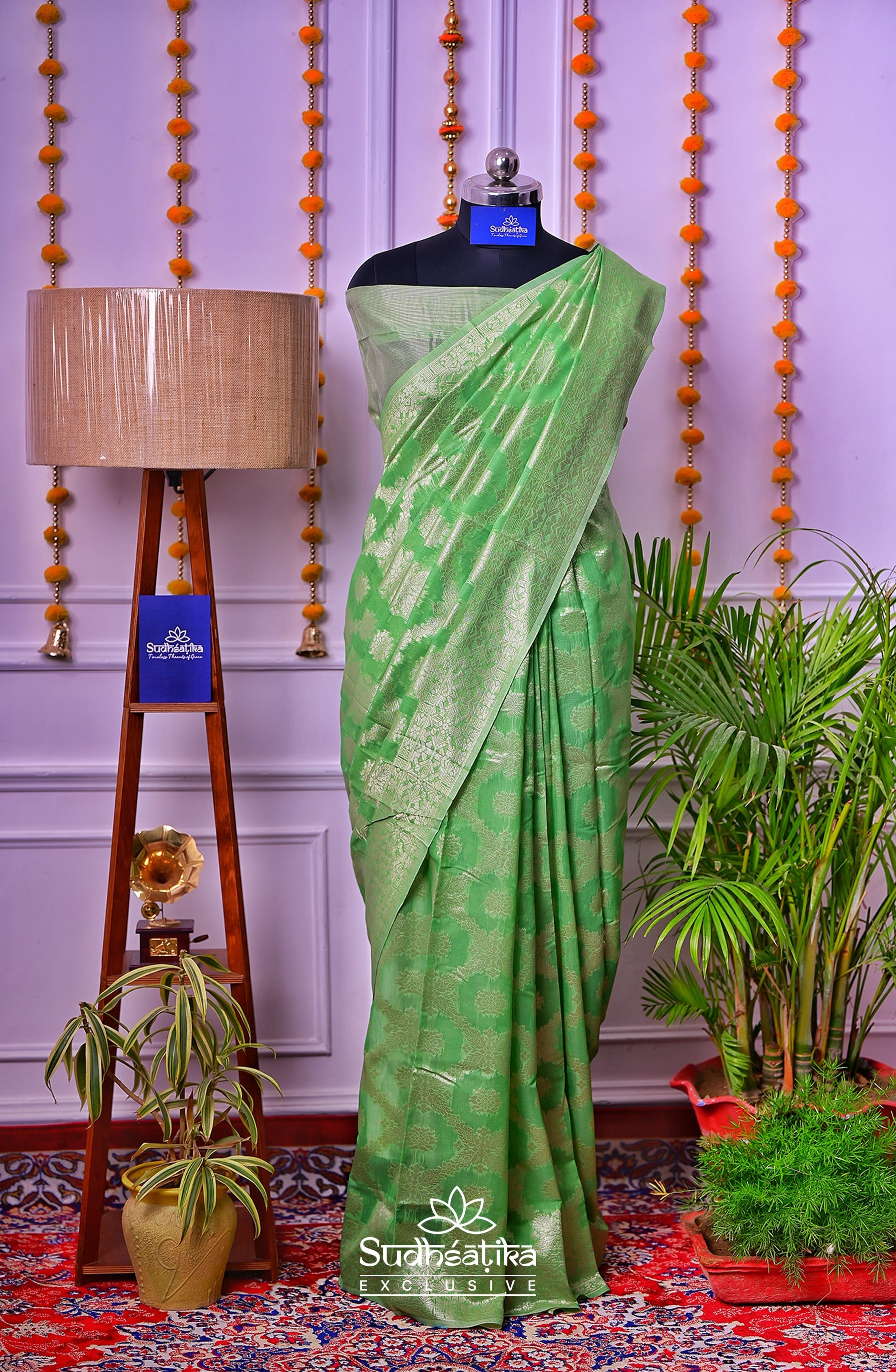 Green Banarsi Cotton Silk Lightweight