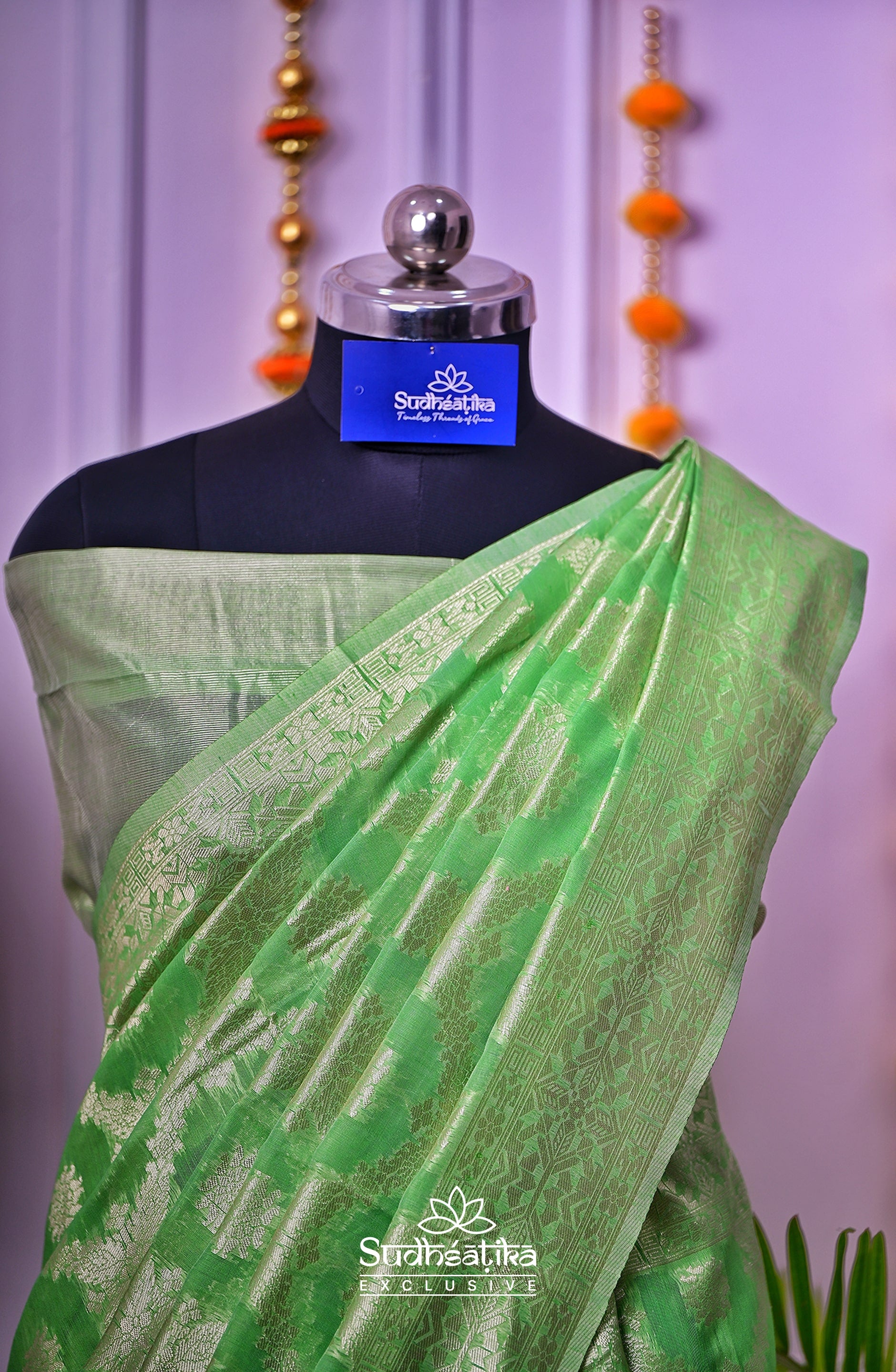 Green Banarsi Cotton Silk Lightweight