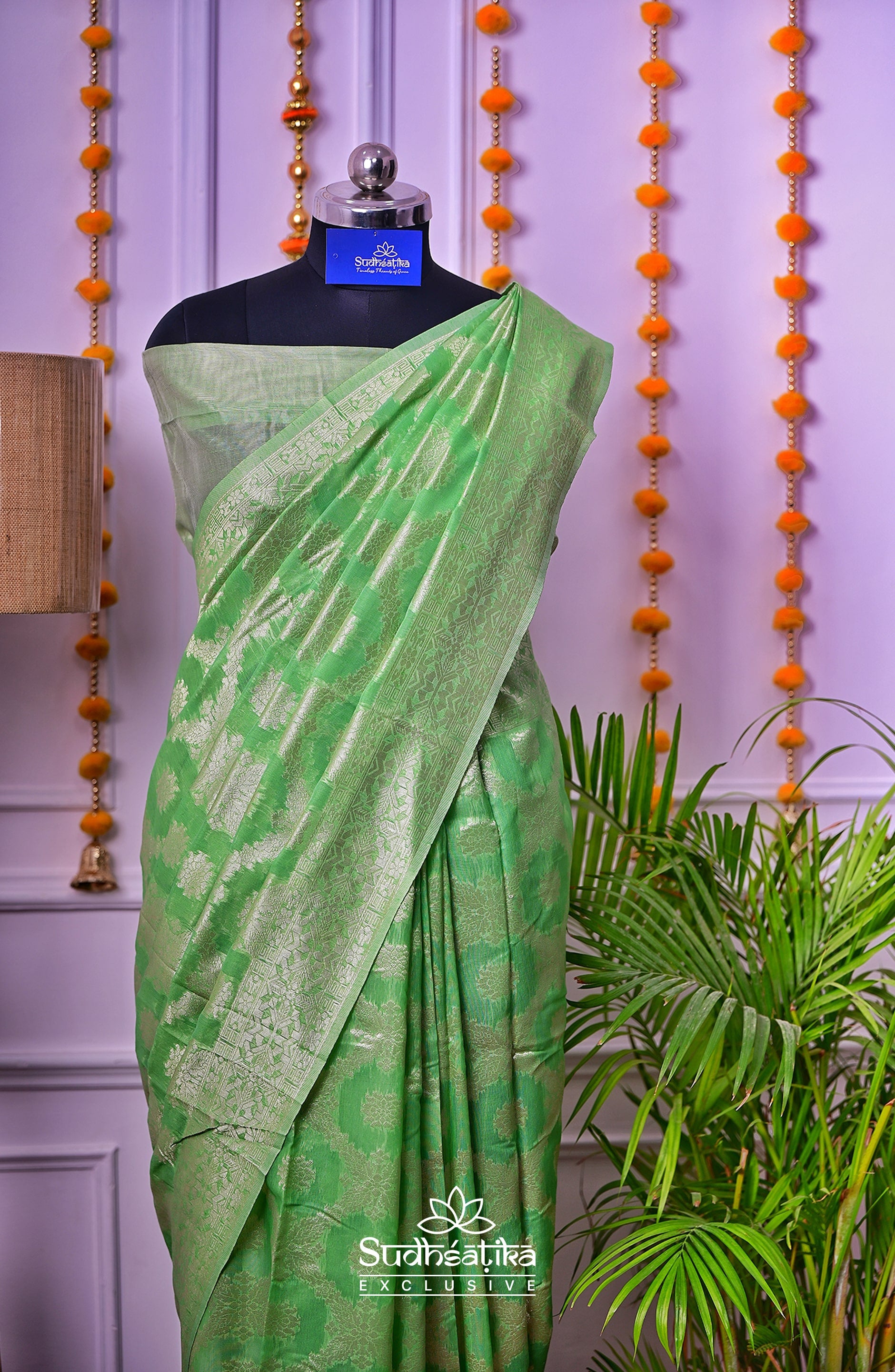 Green Banarsi Cotton Silk Lightweight