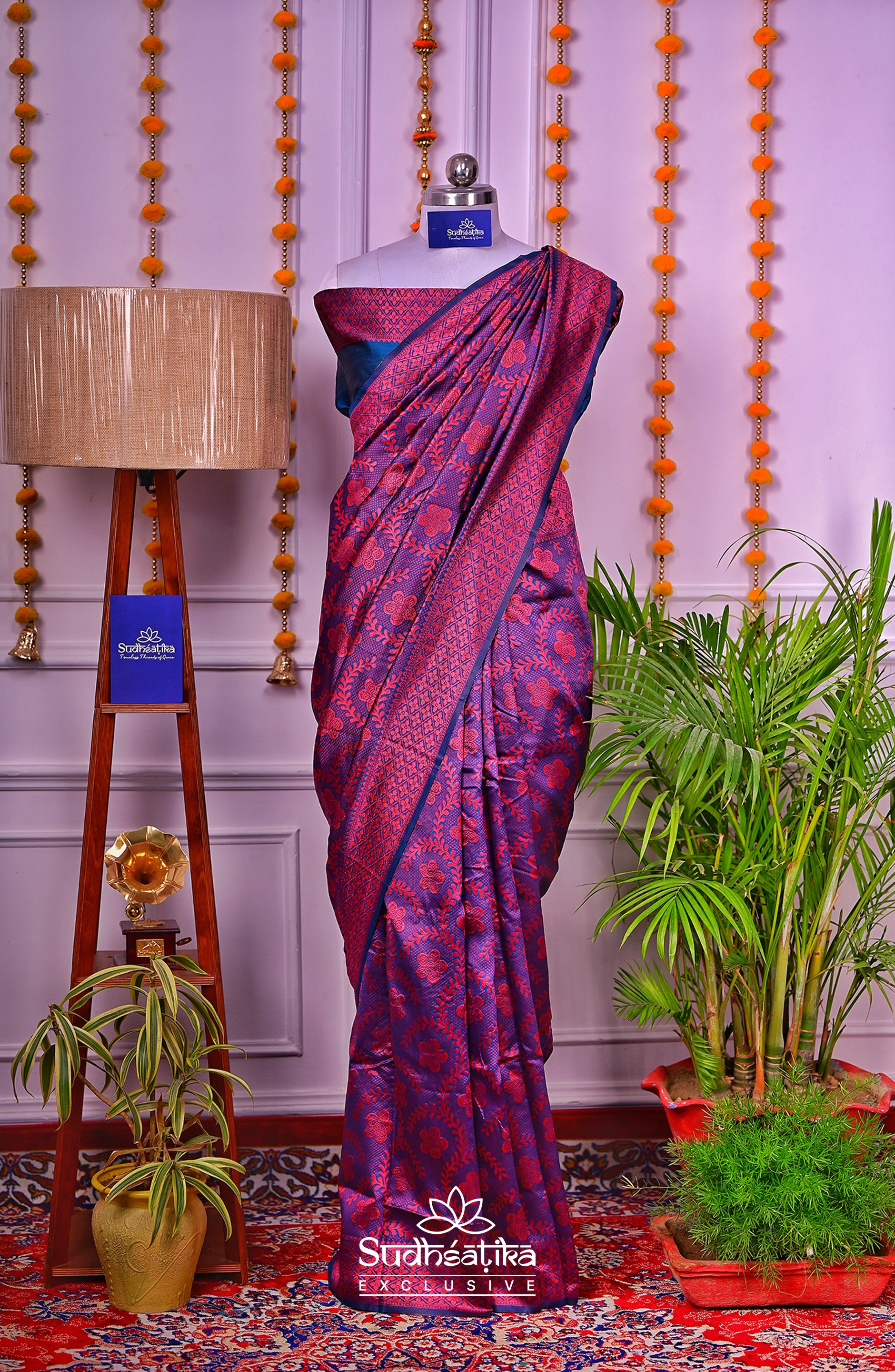 Royal Blue & Maroon Banarsi Silk Saree Lightweight