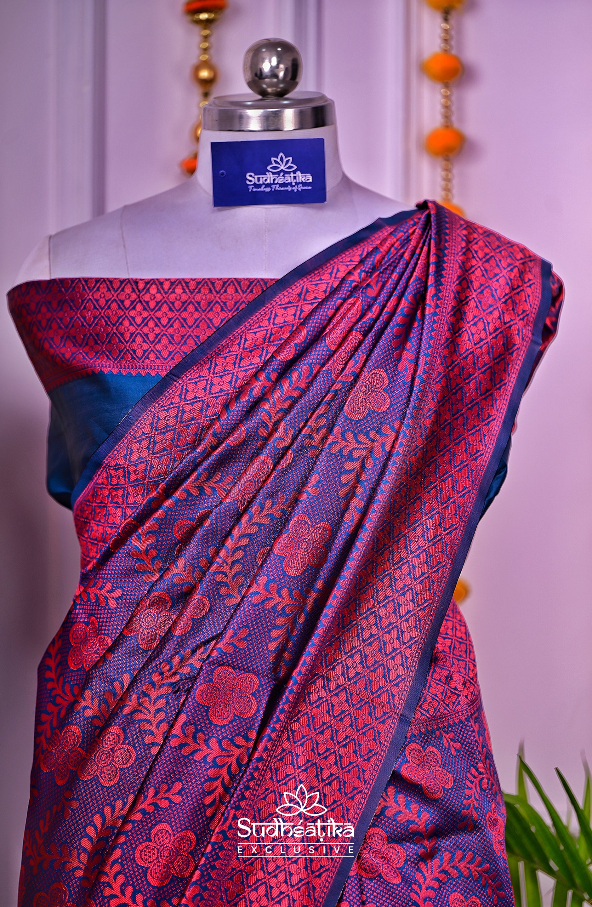 Royal Blue & Maroon Banarsi Silk Saree Lightweight