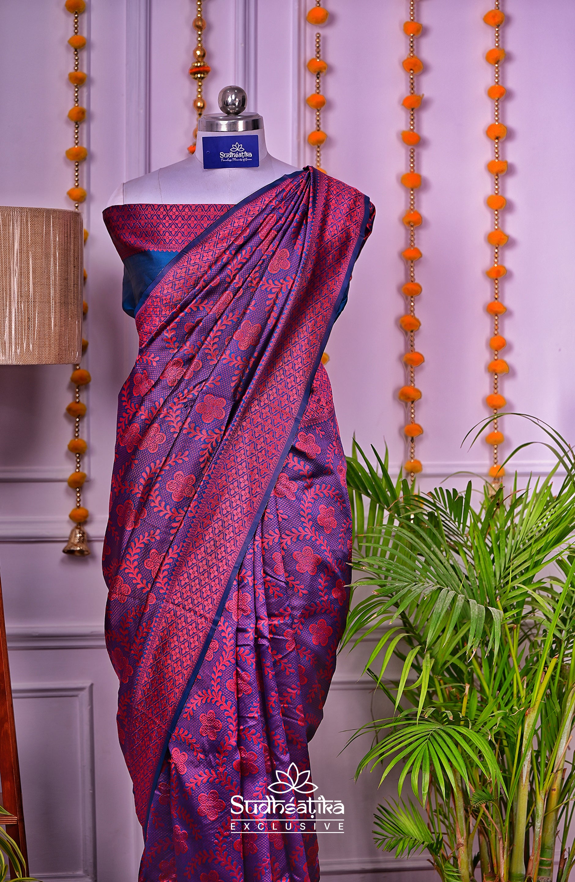 Royal Blue & Maroon Banarsi Silk Saree Lightweight