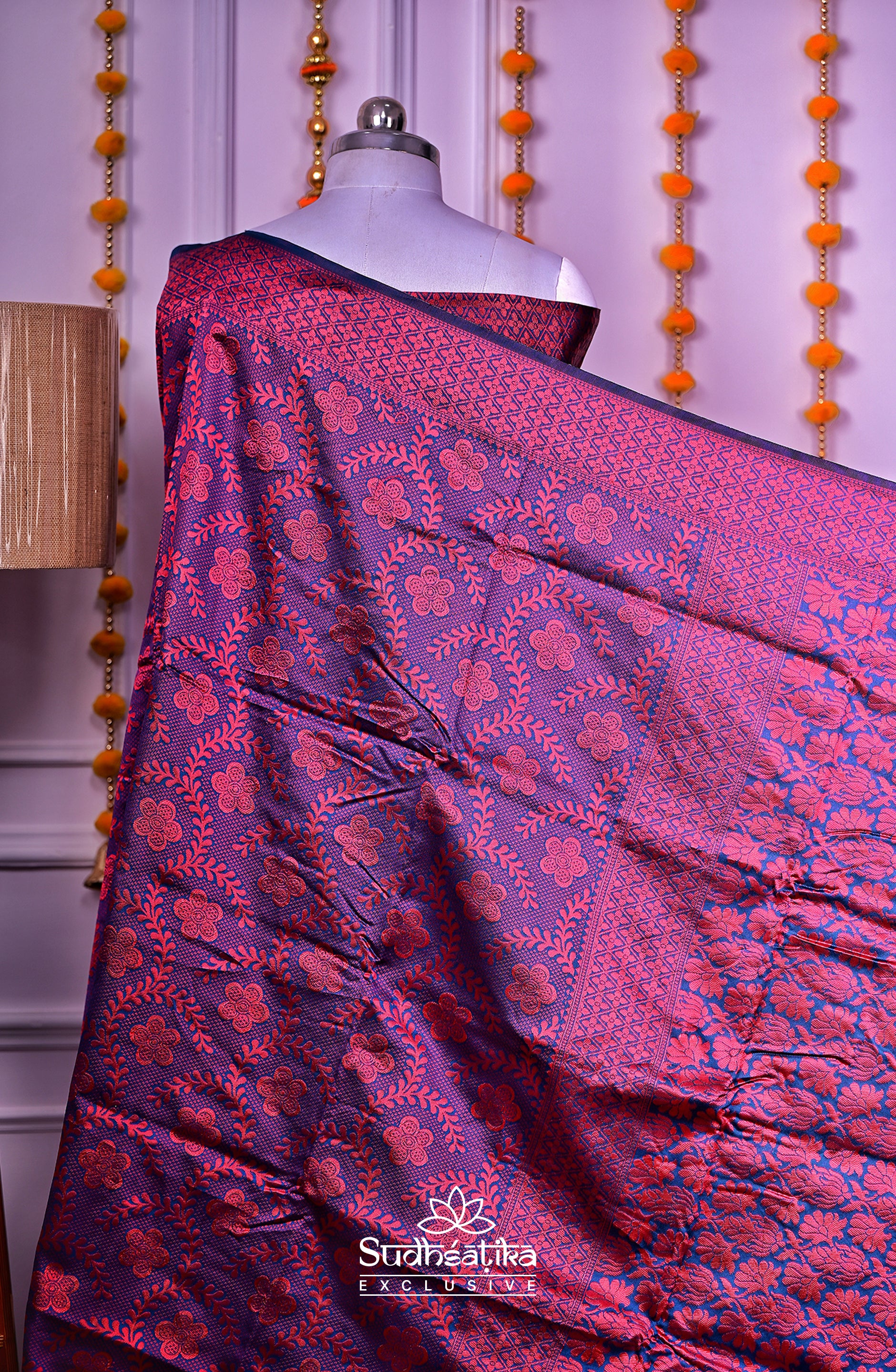 Royal Blue & Maroon Banarsi Silk Saree Lightweight