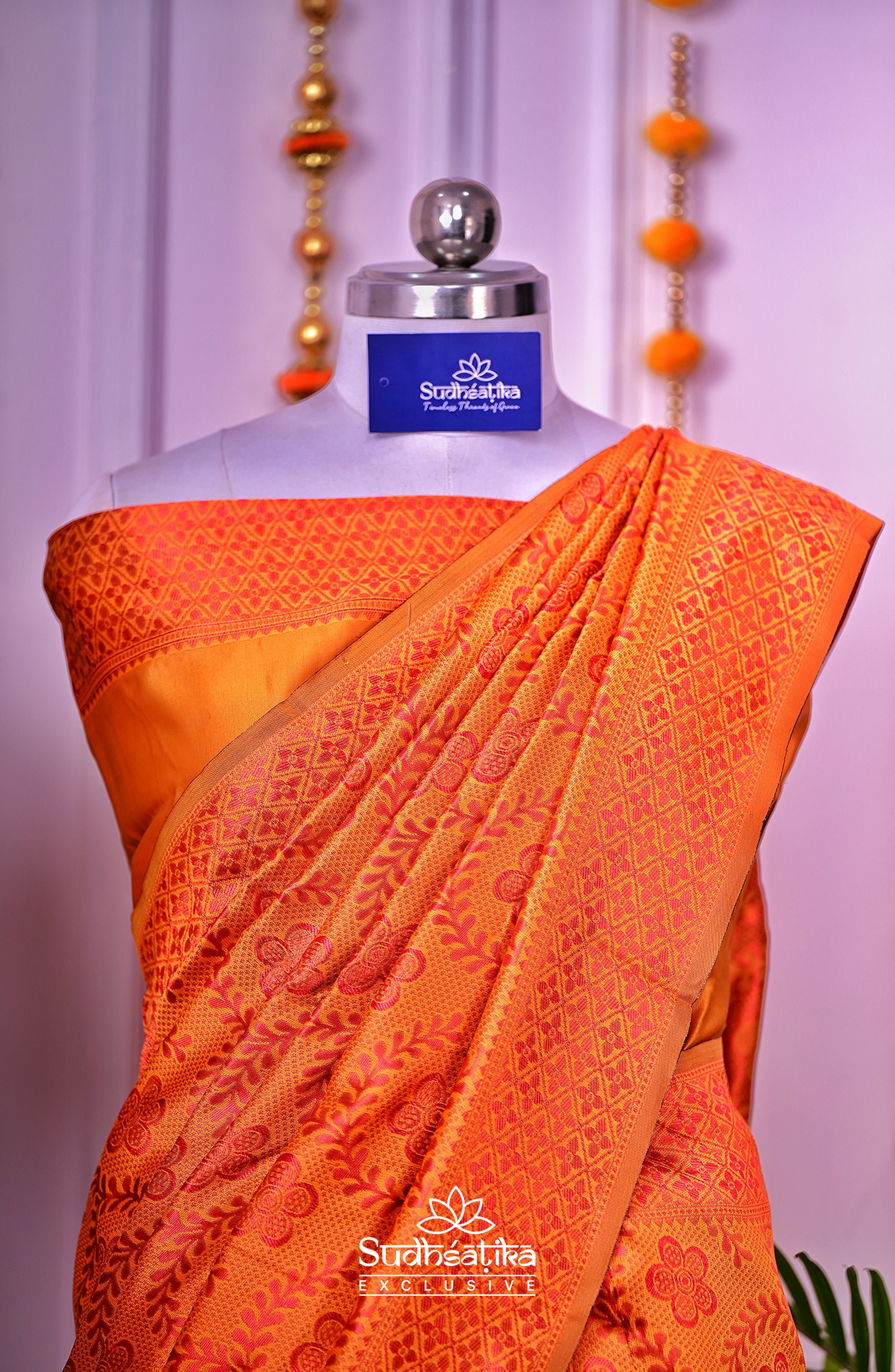 Orange Banarsi Silk Saree Lightweight