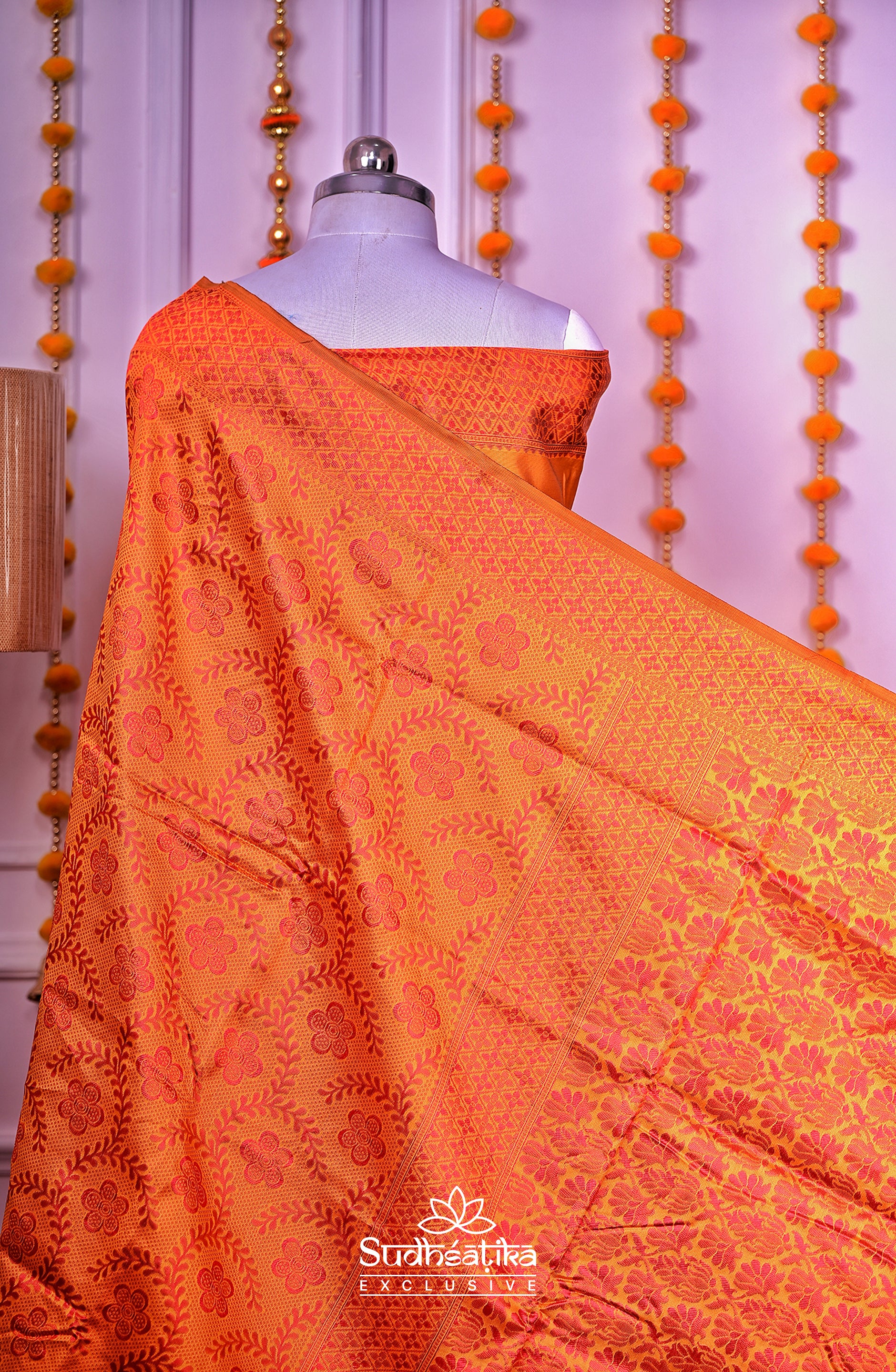 Orange Banarsi Silk Saree Lightweight