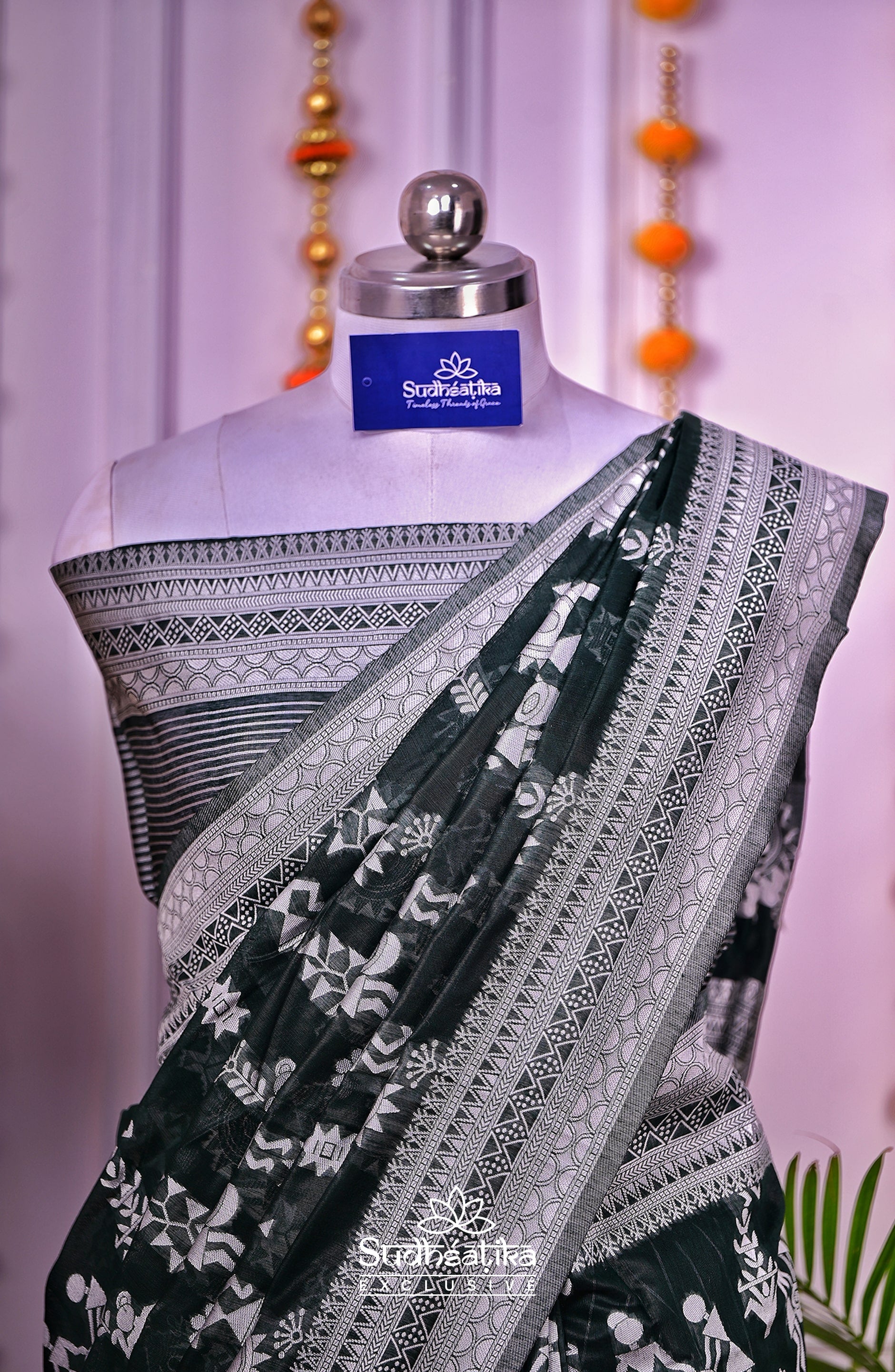 Olive Green Cotton Saree Lightweight