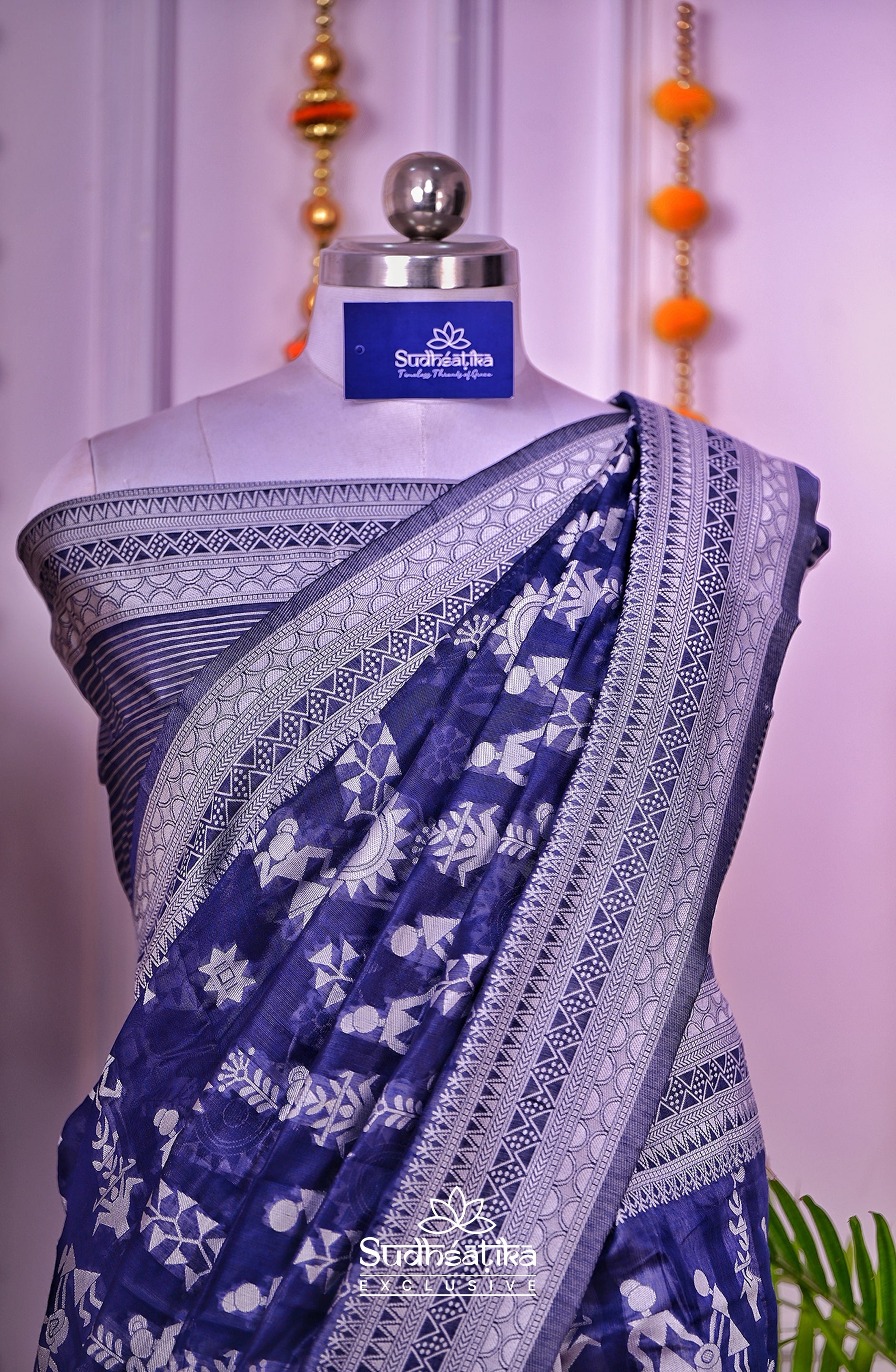 Navi Blue Cotton Saree Lightweight