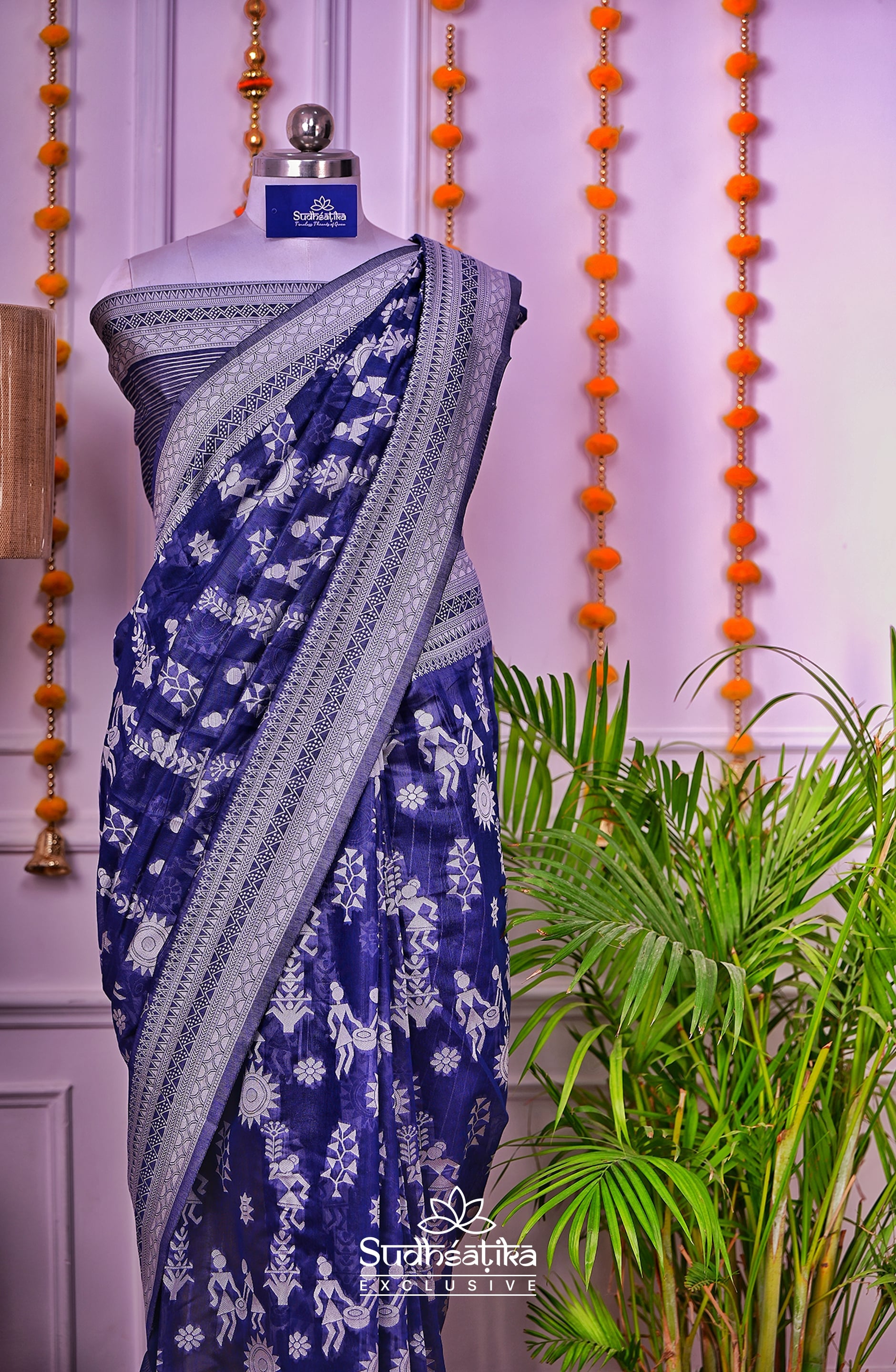 Navi Blue Cotton Saree Lightweight