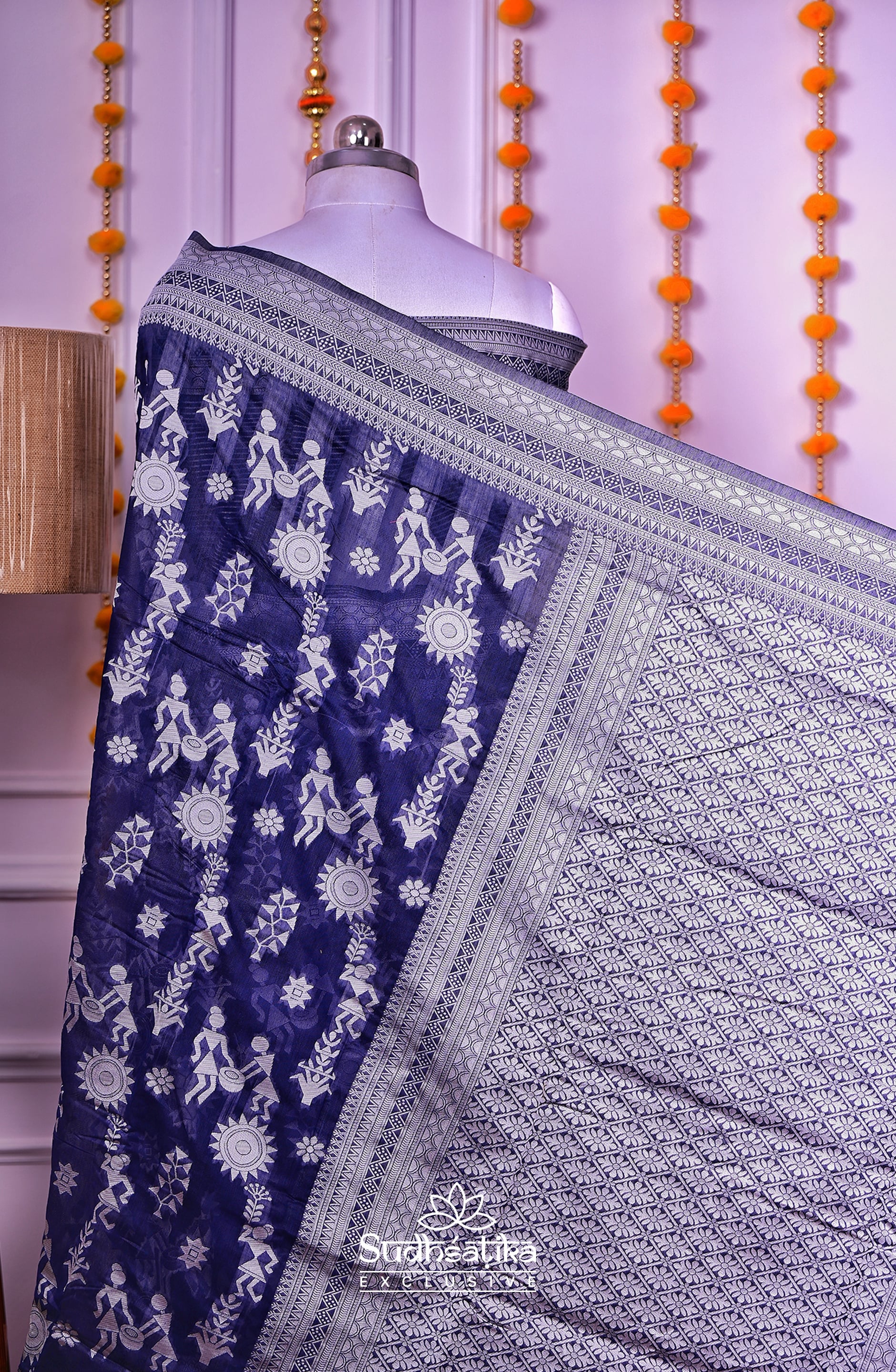 Navi Blue Cotton Saree Lightweight