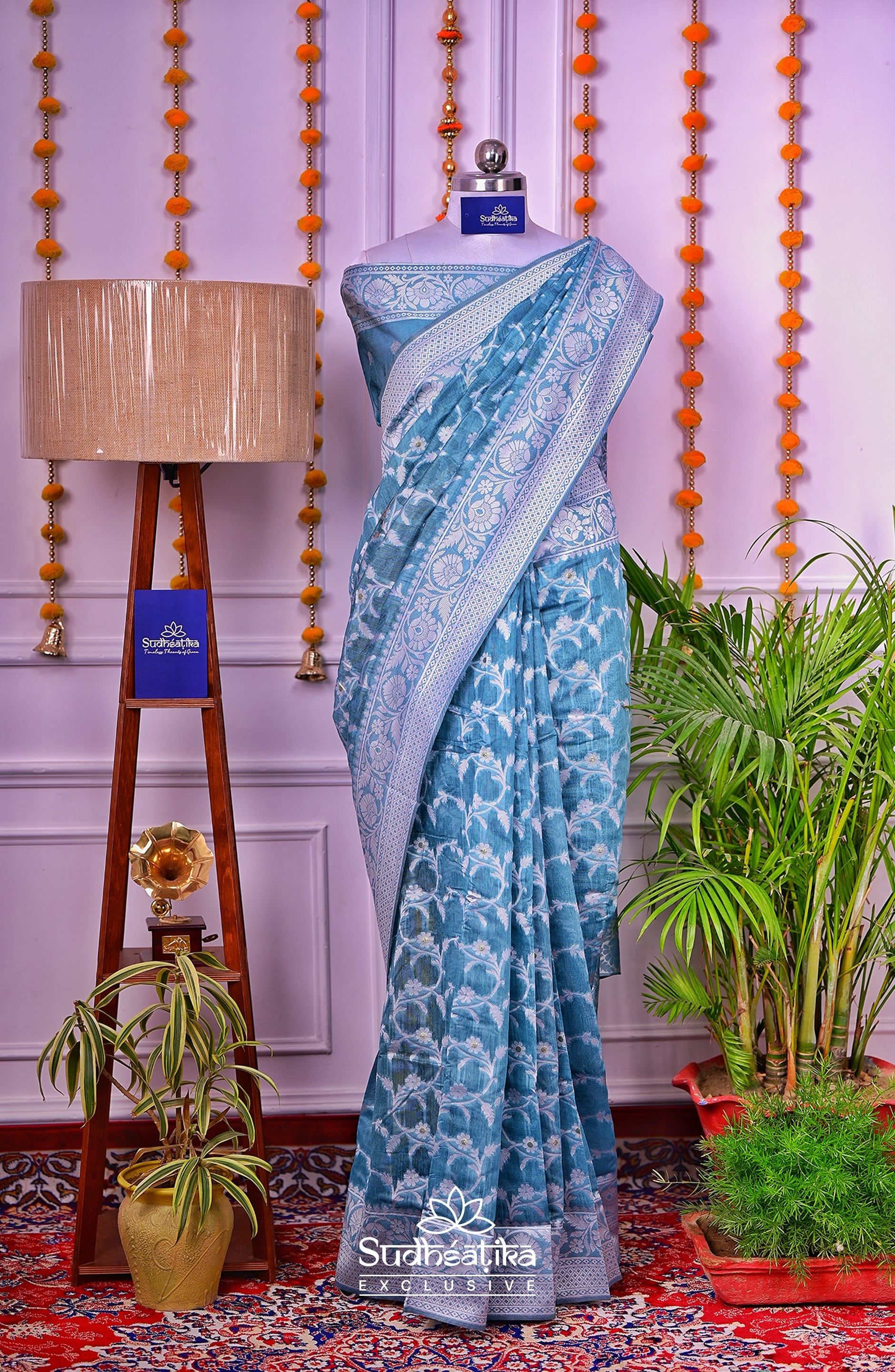 Light Blue Cotton Saree Lightweight