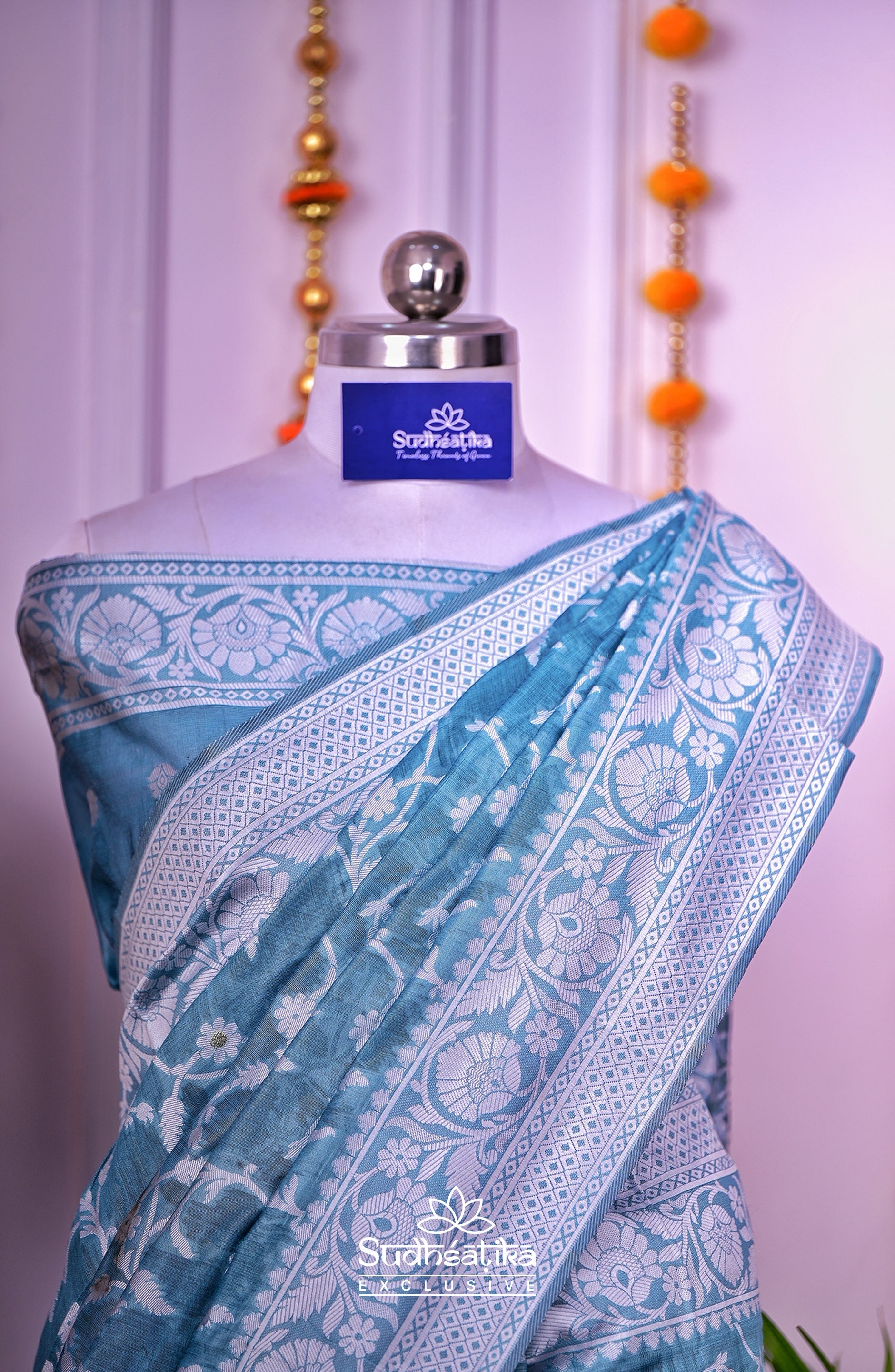 Light Blue Cotton Saree Lightweight