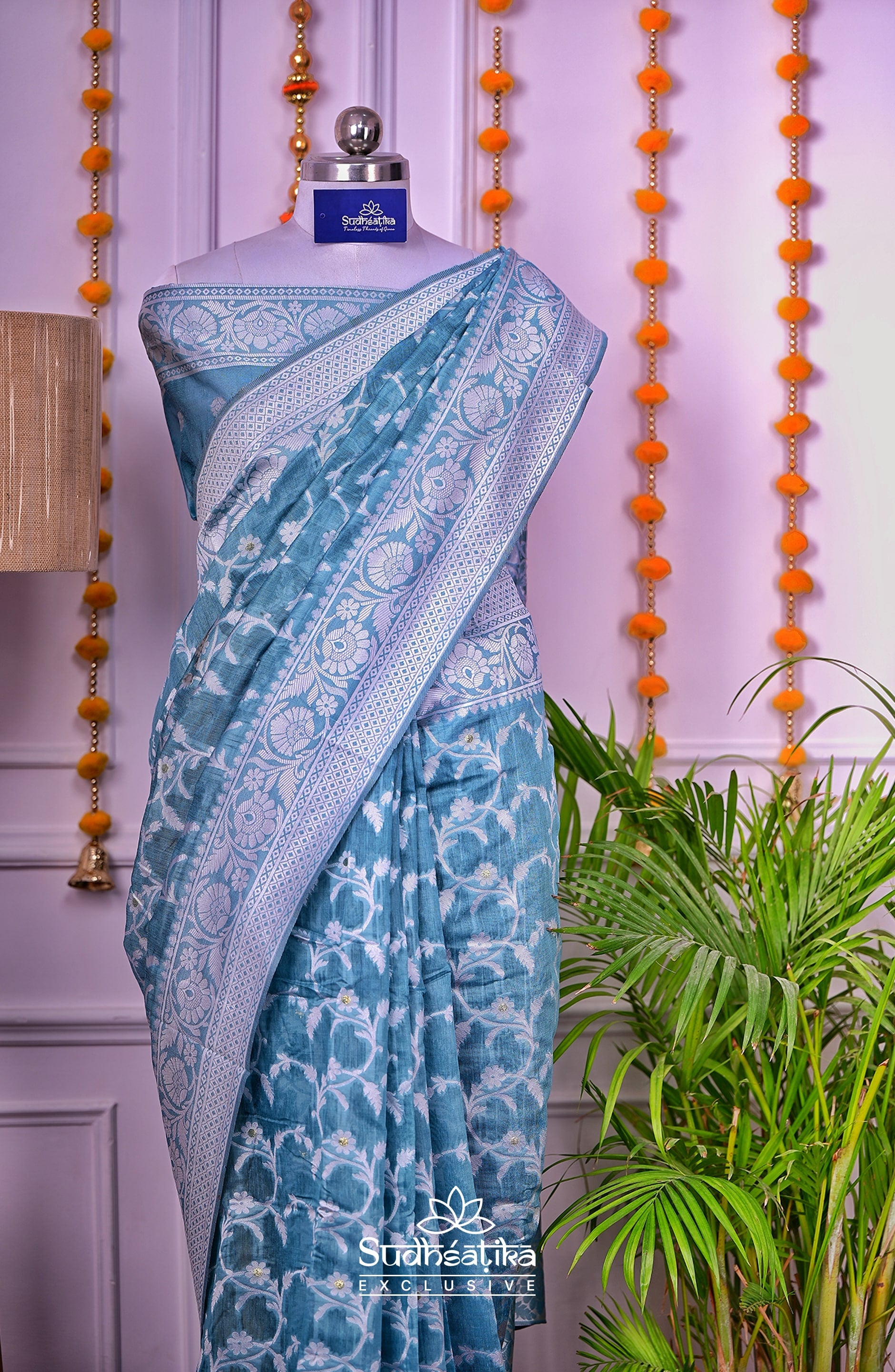 Light Blue Cotton Saree Lightweight