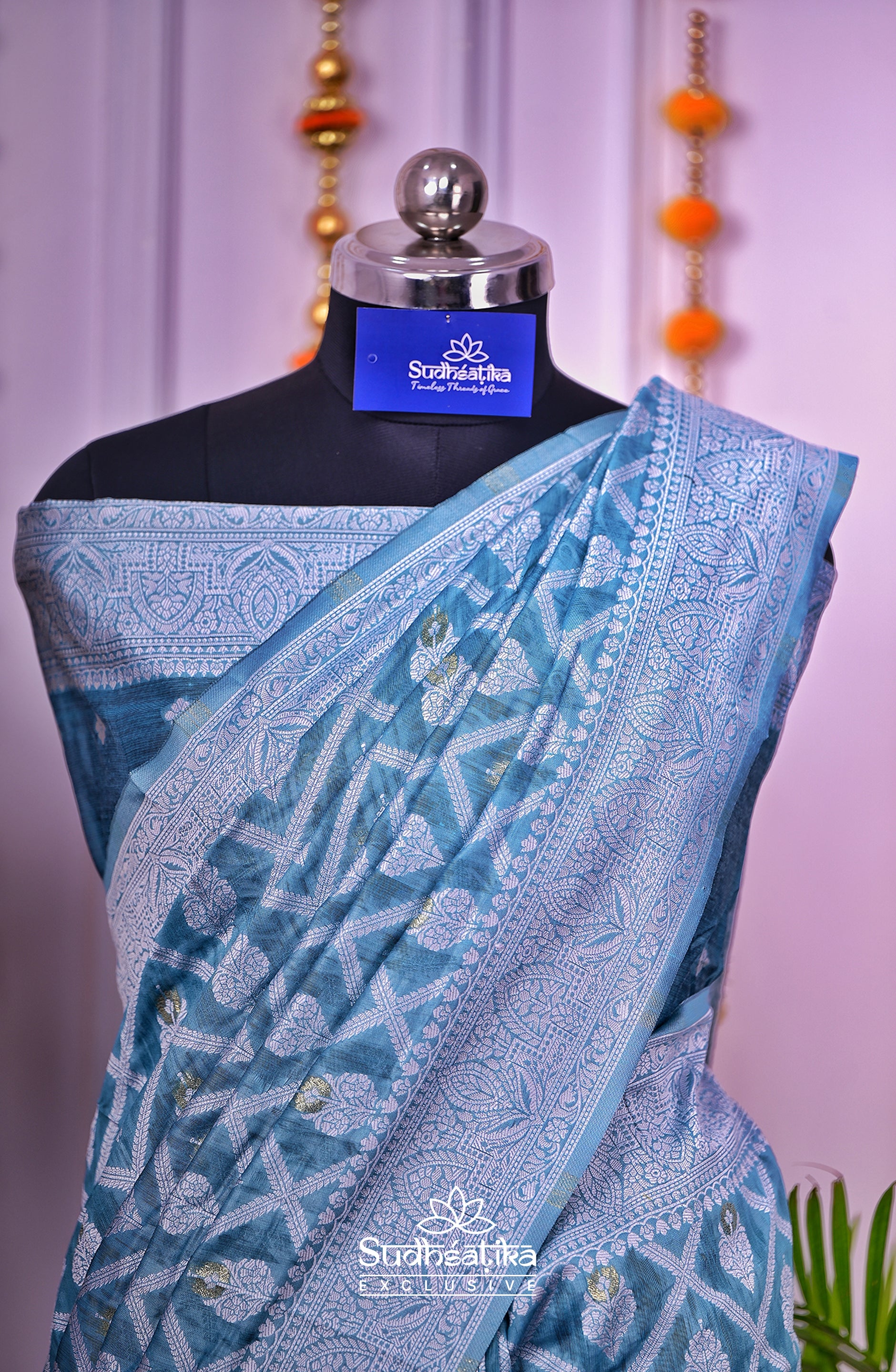Light Blue Cotton Saree Lightweight