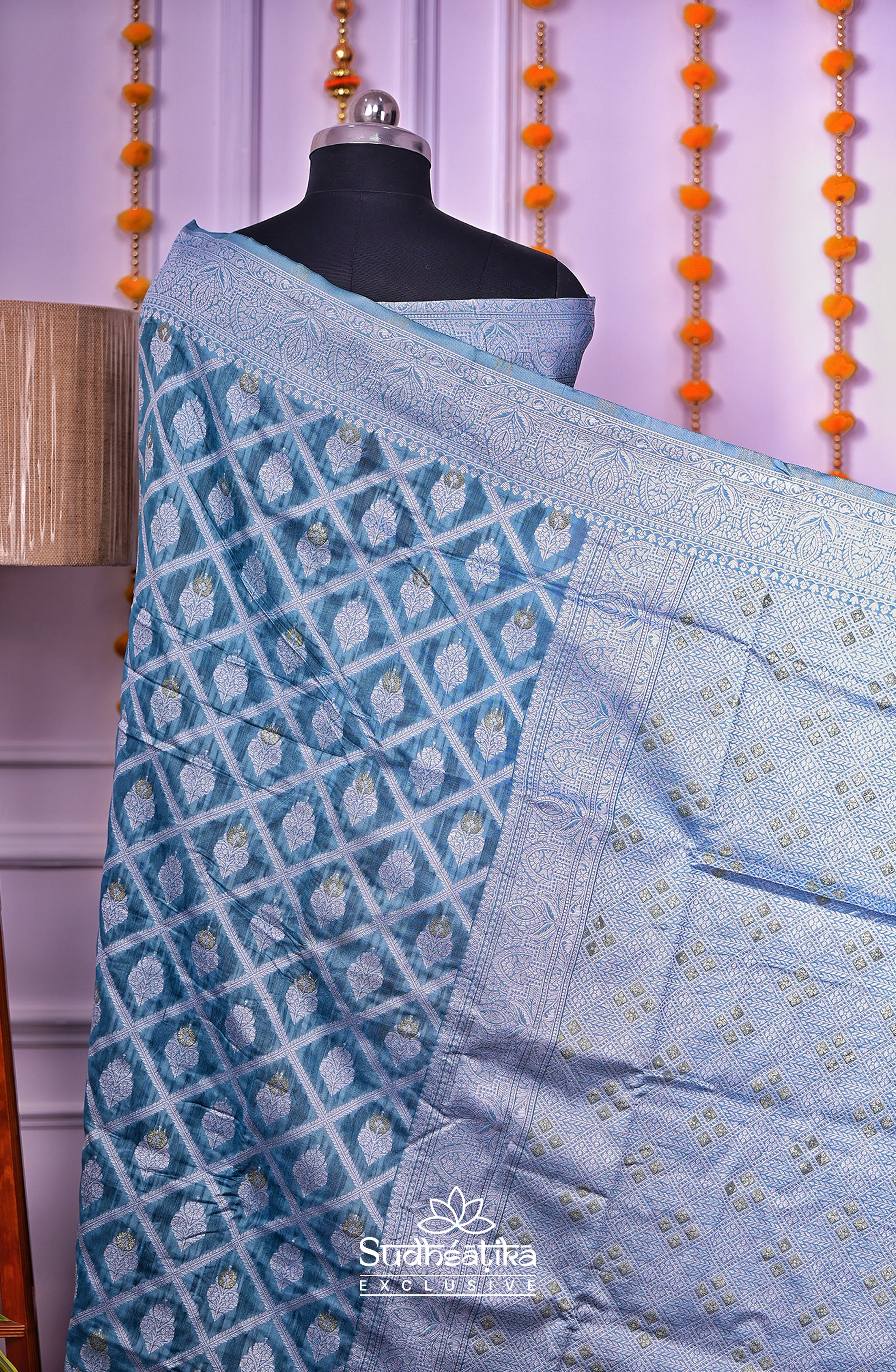 Light Blue Cotton Saree Lightweight