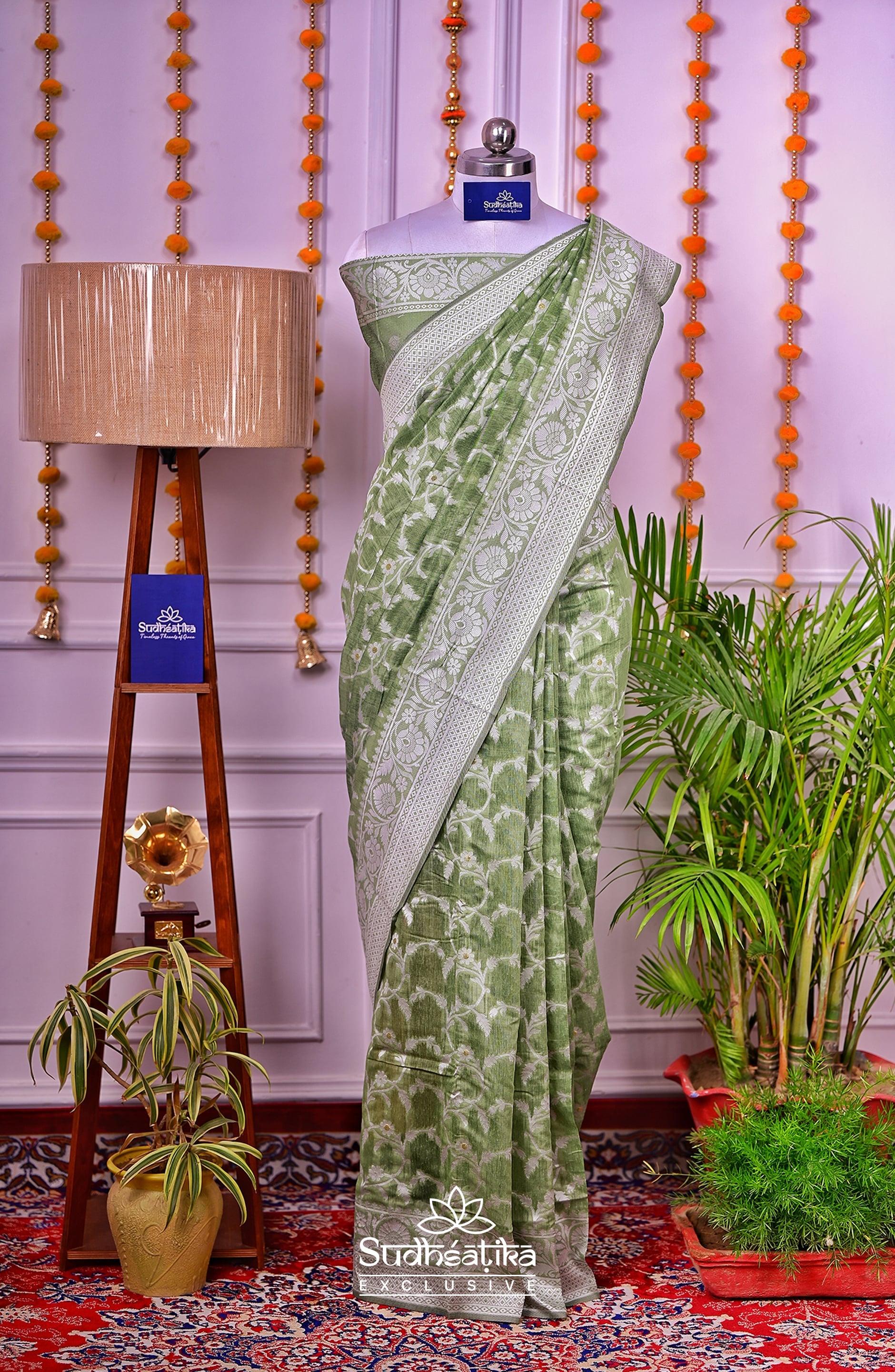 Pista Green Cotton Saree Lightweight