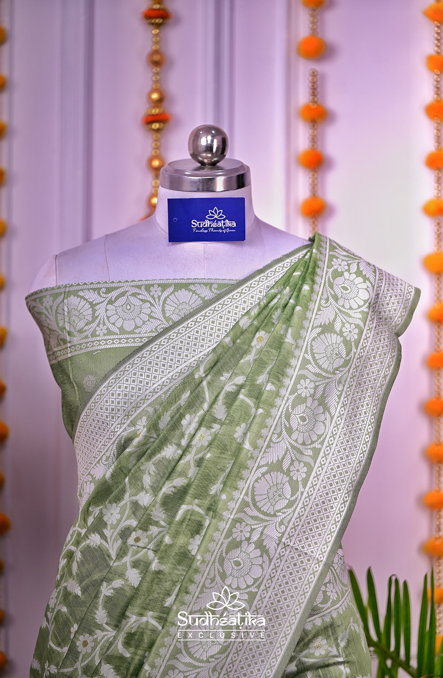 Pista Green Cotton Saree Lightweight