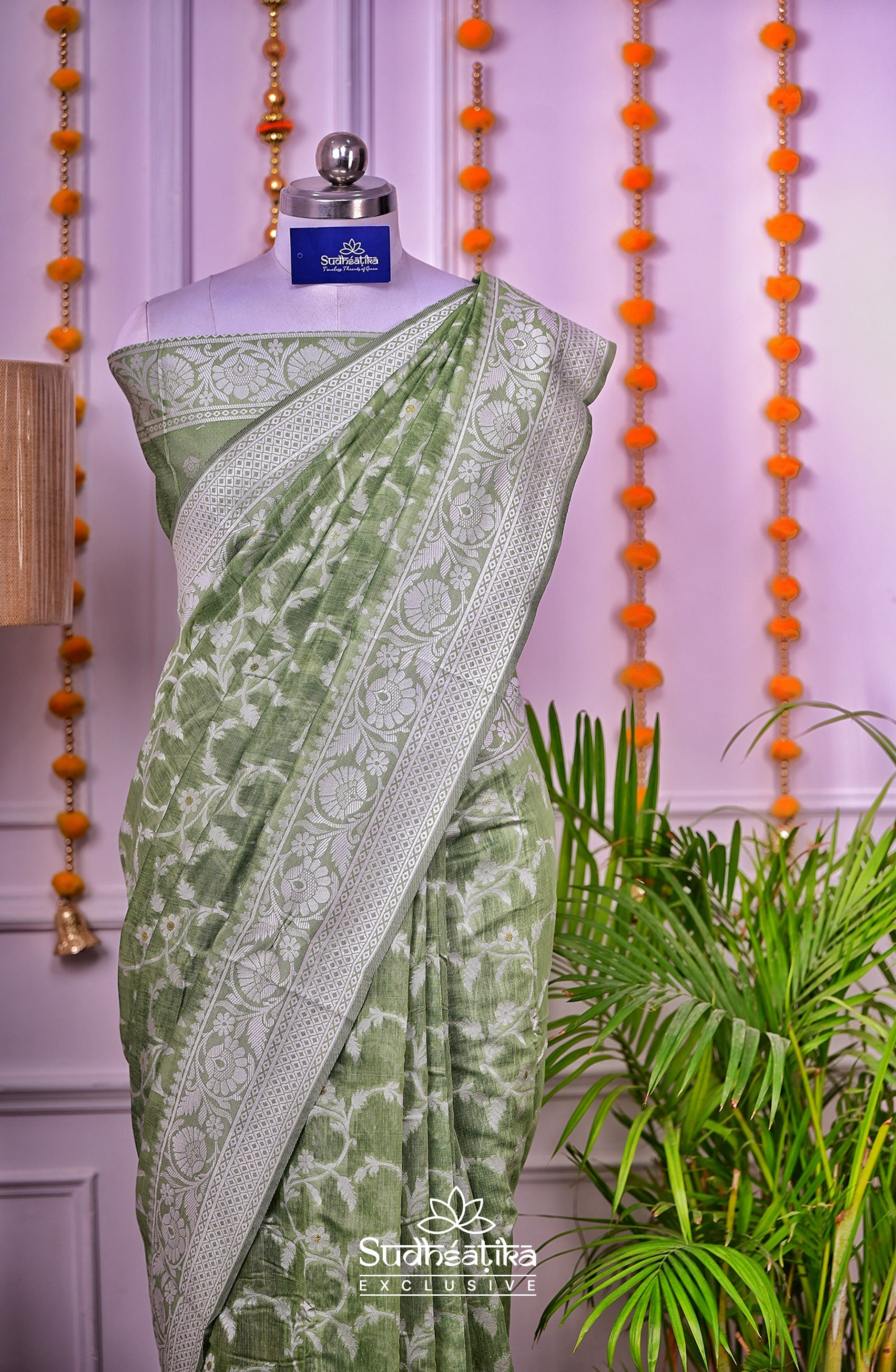 Pista Green Cotton Saree Lightweight