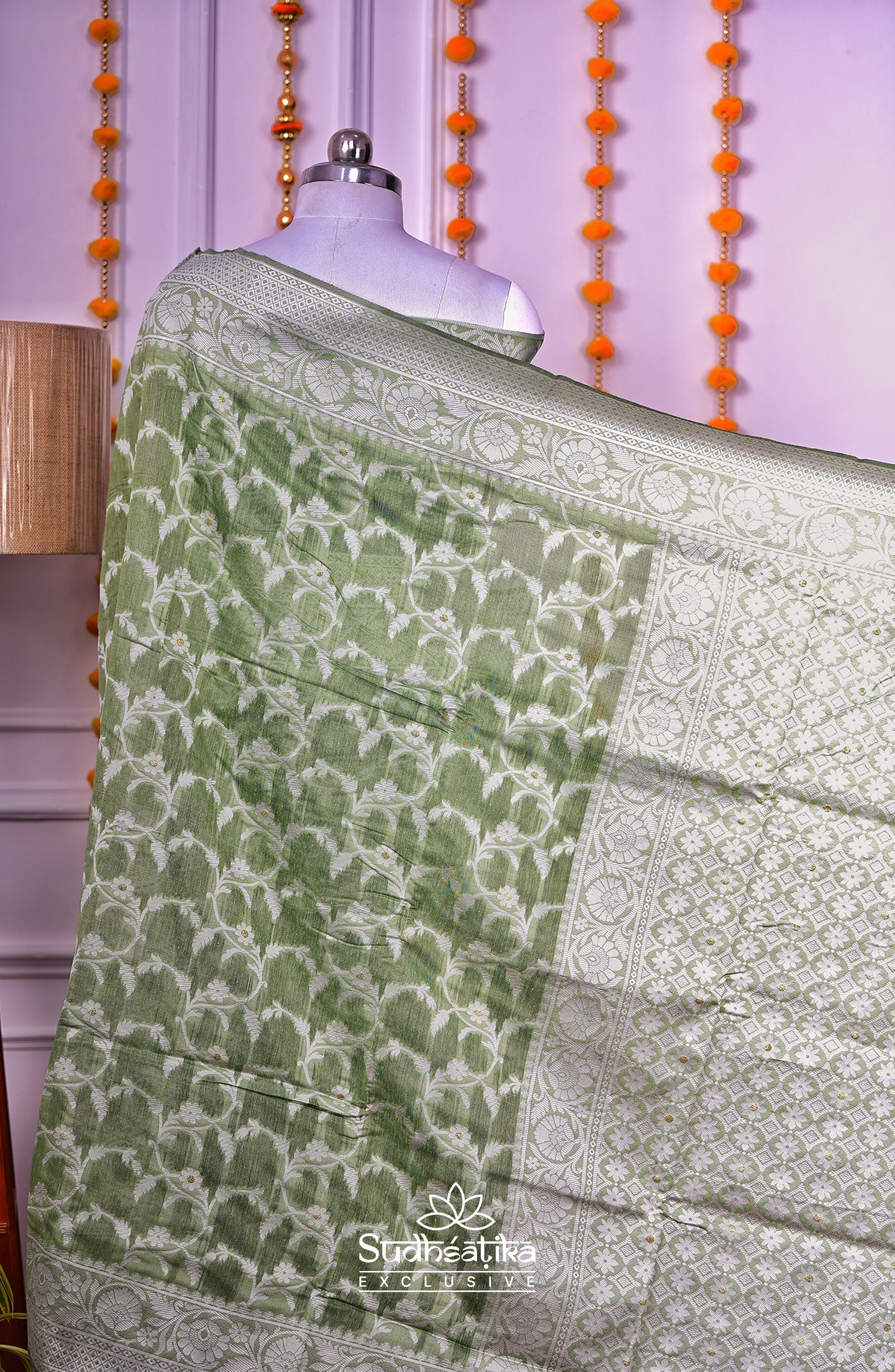 Pista Green Cotton Saree Lightweight