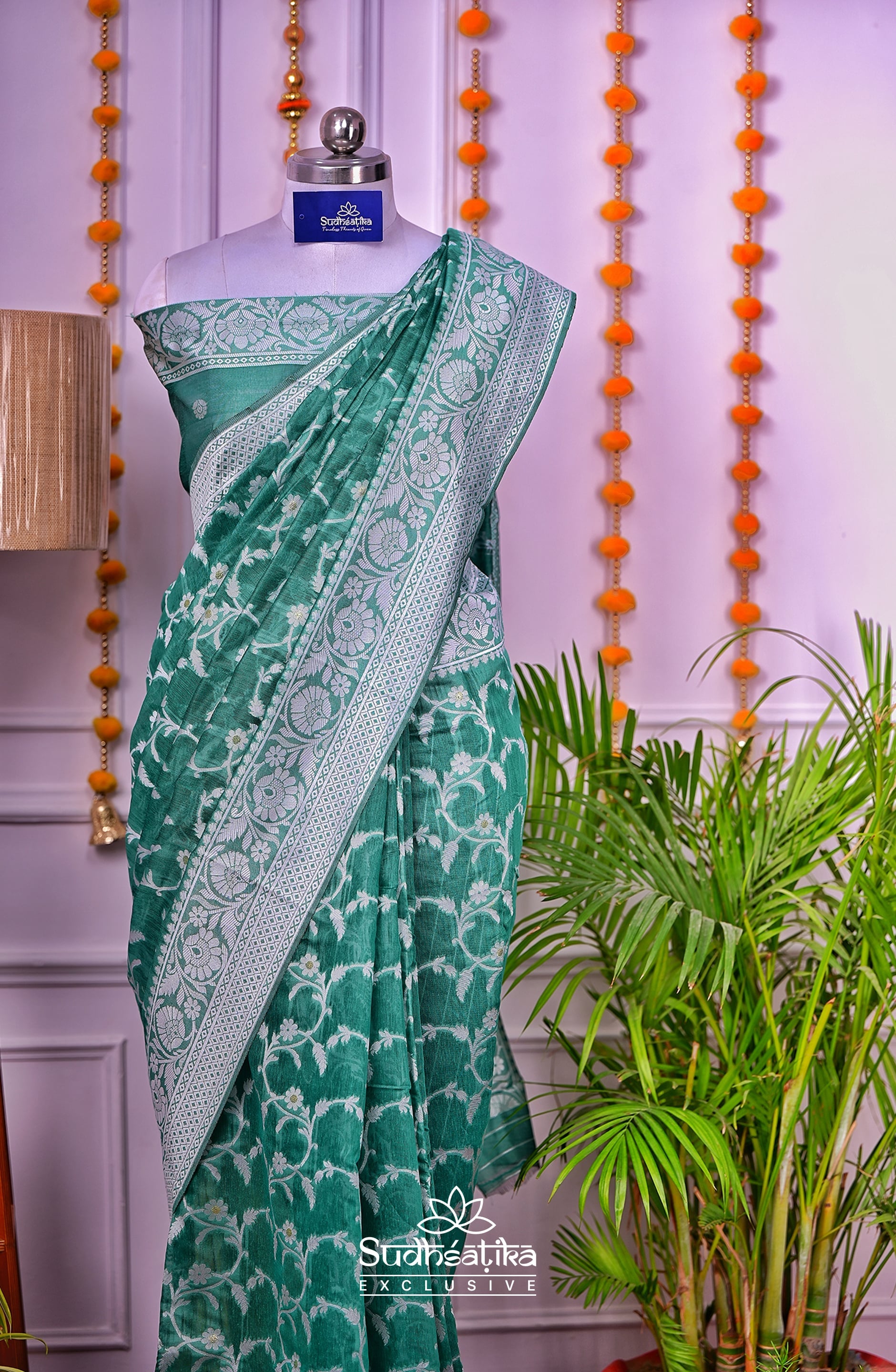 Rama Green Cotton Saree Lightweight