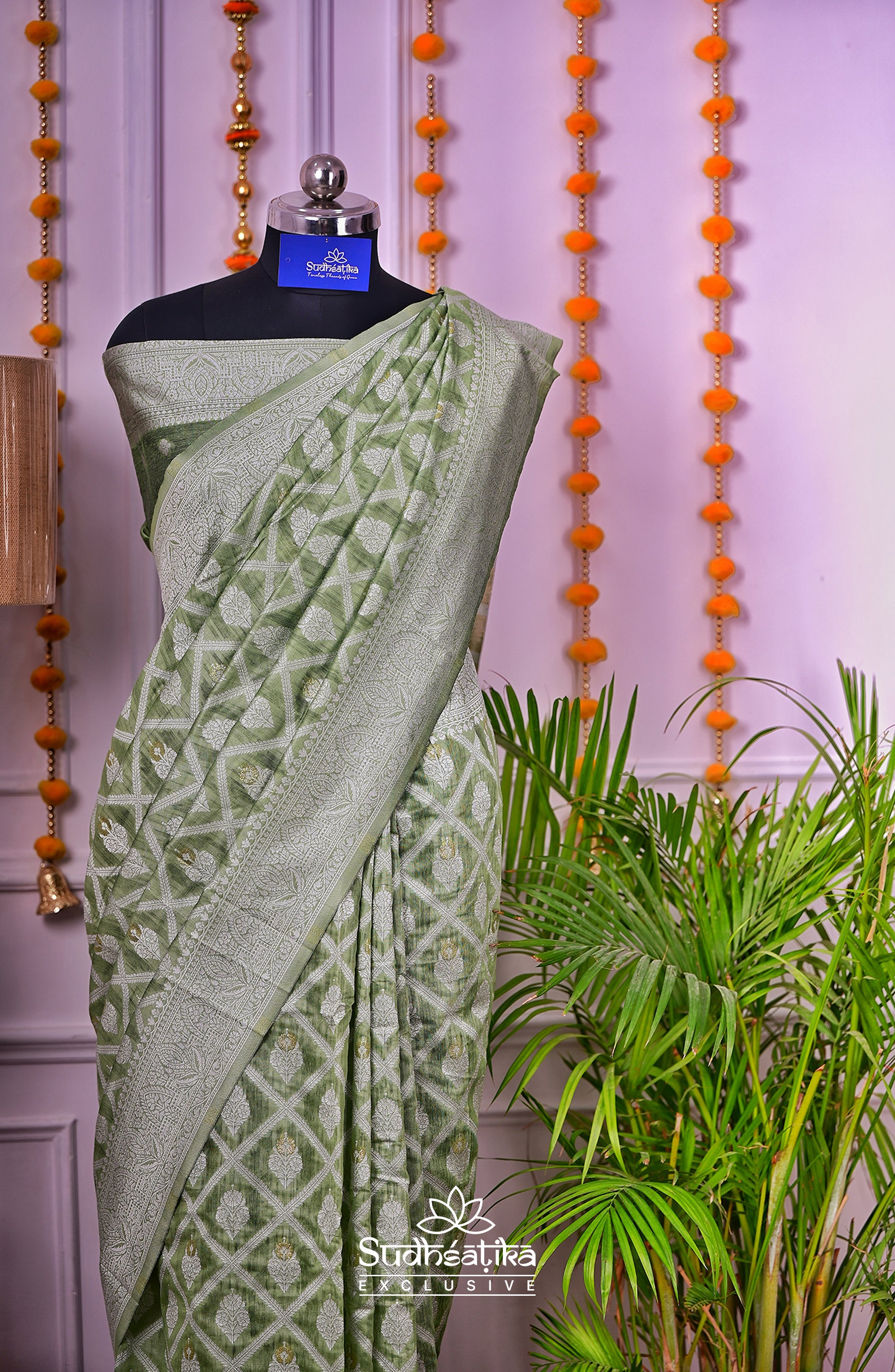 Pista Green Cotton Saree Lightweight