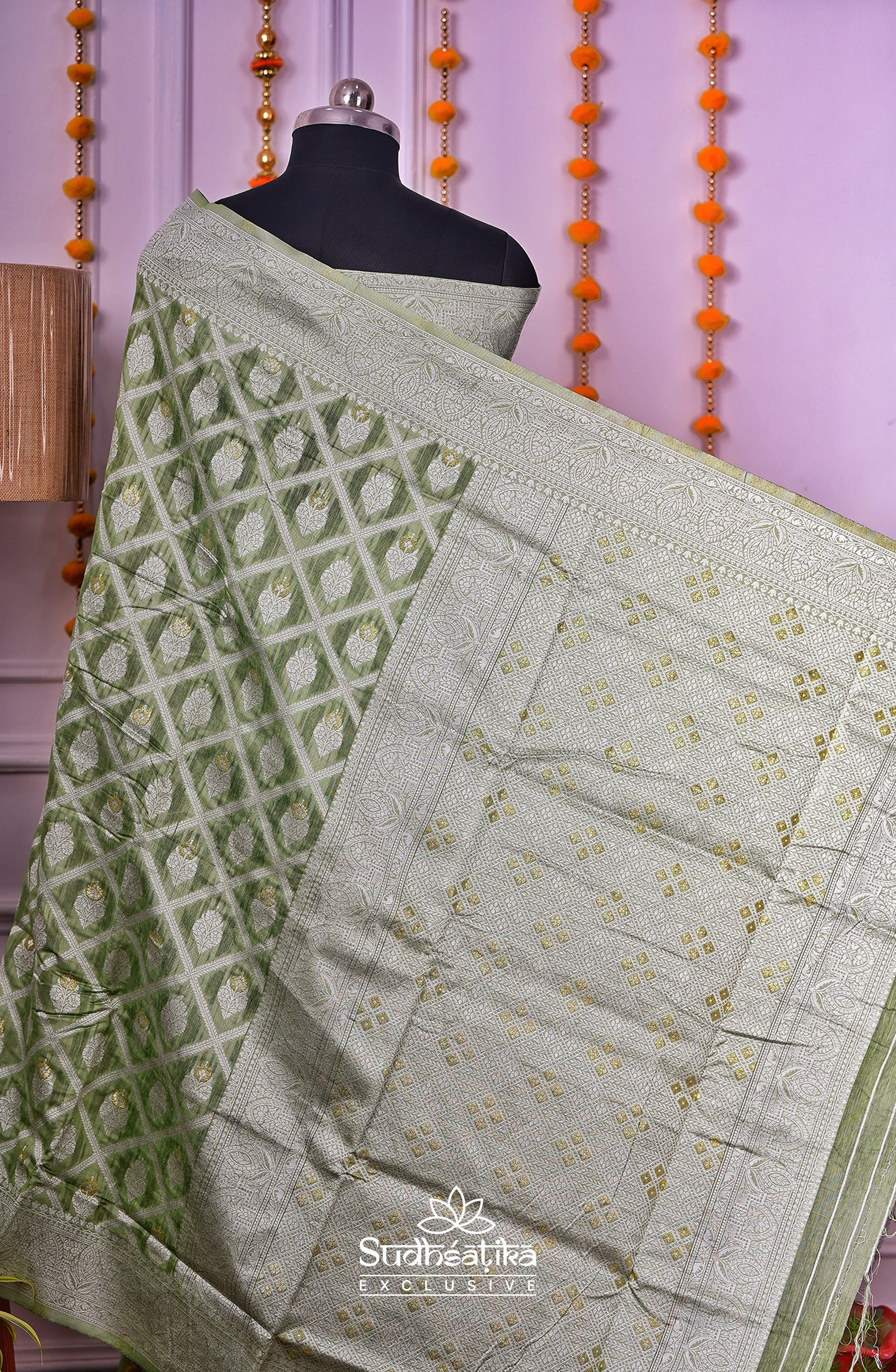Pista Green Cotton Saree Lightweight