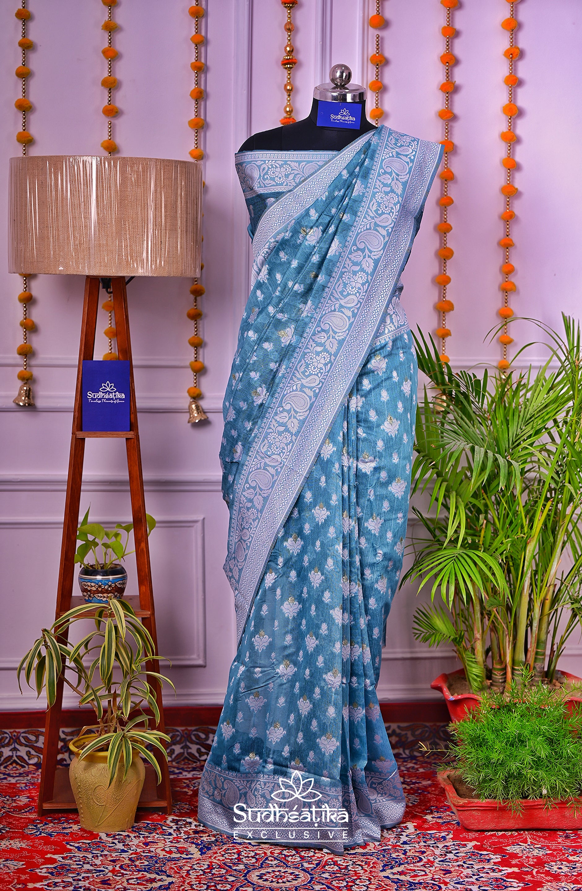 Light Blue Cotton Saree Lightweight