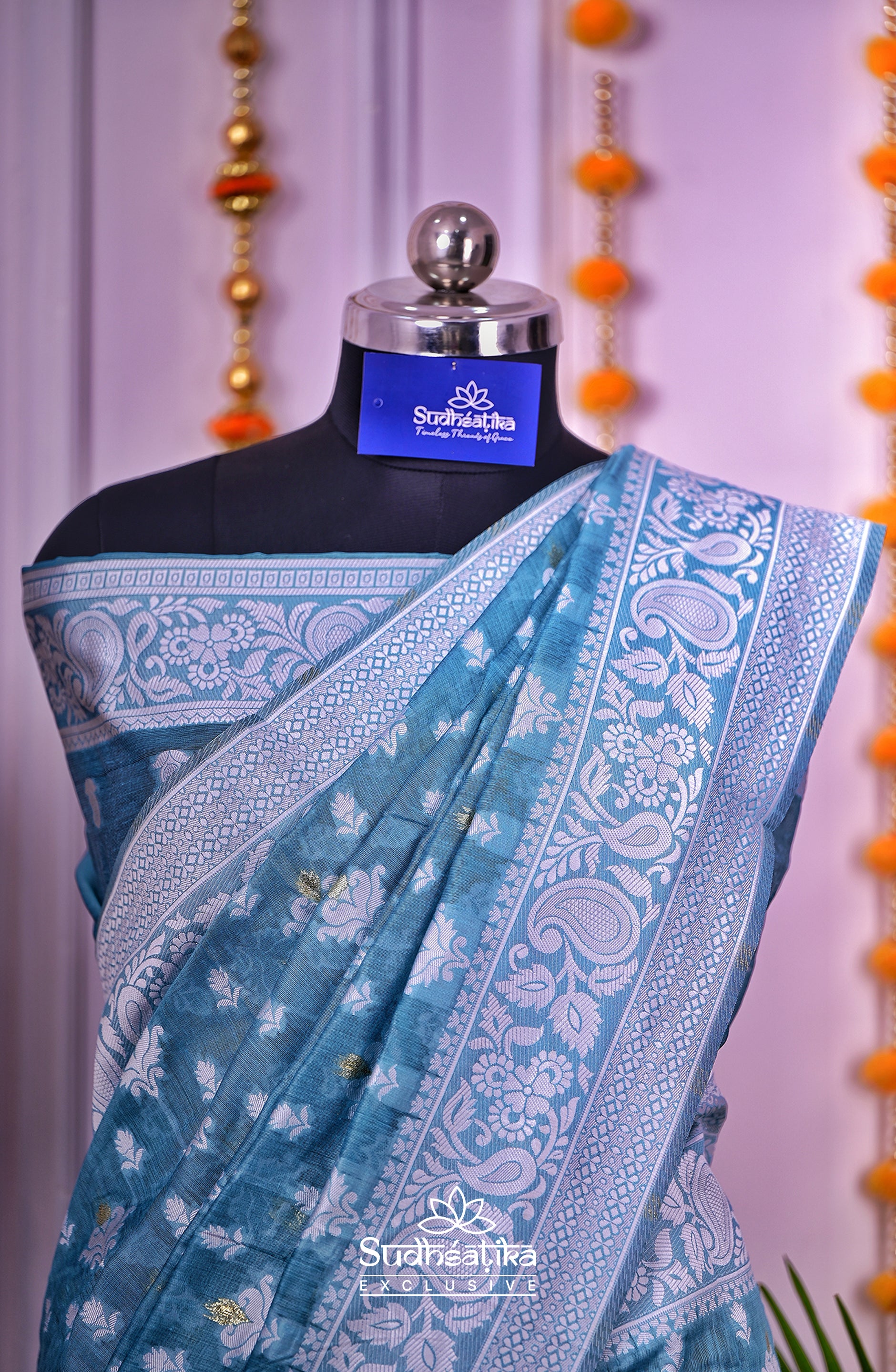 Light Blue Cotton Saree Lightweight