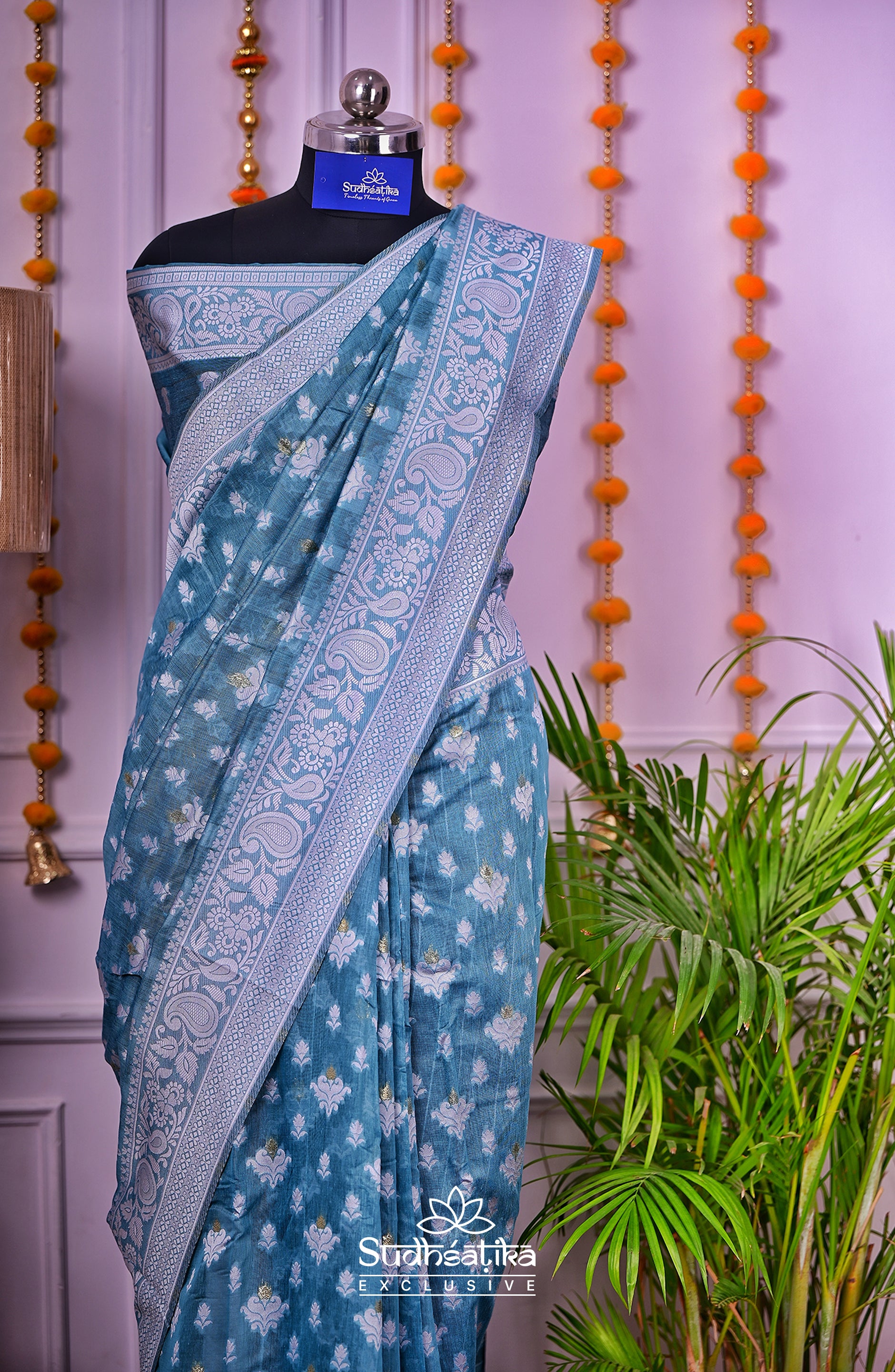 Light Blue Cotton Saree Lightweight