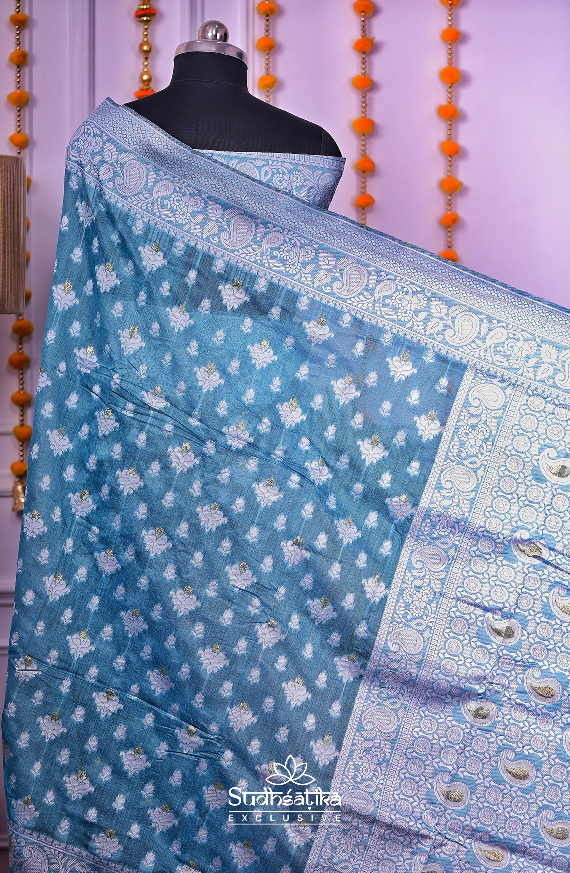Light Blue Cotton Saree Lightweight