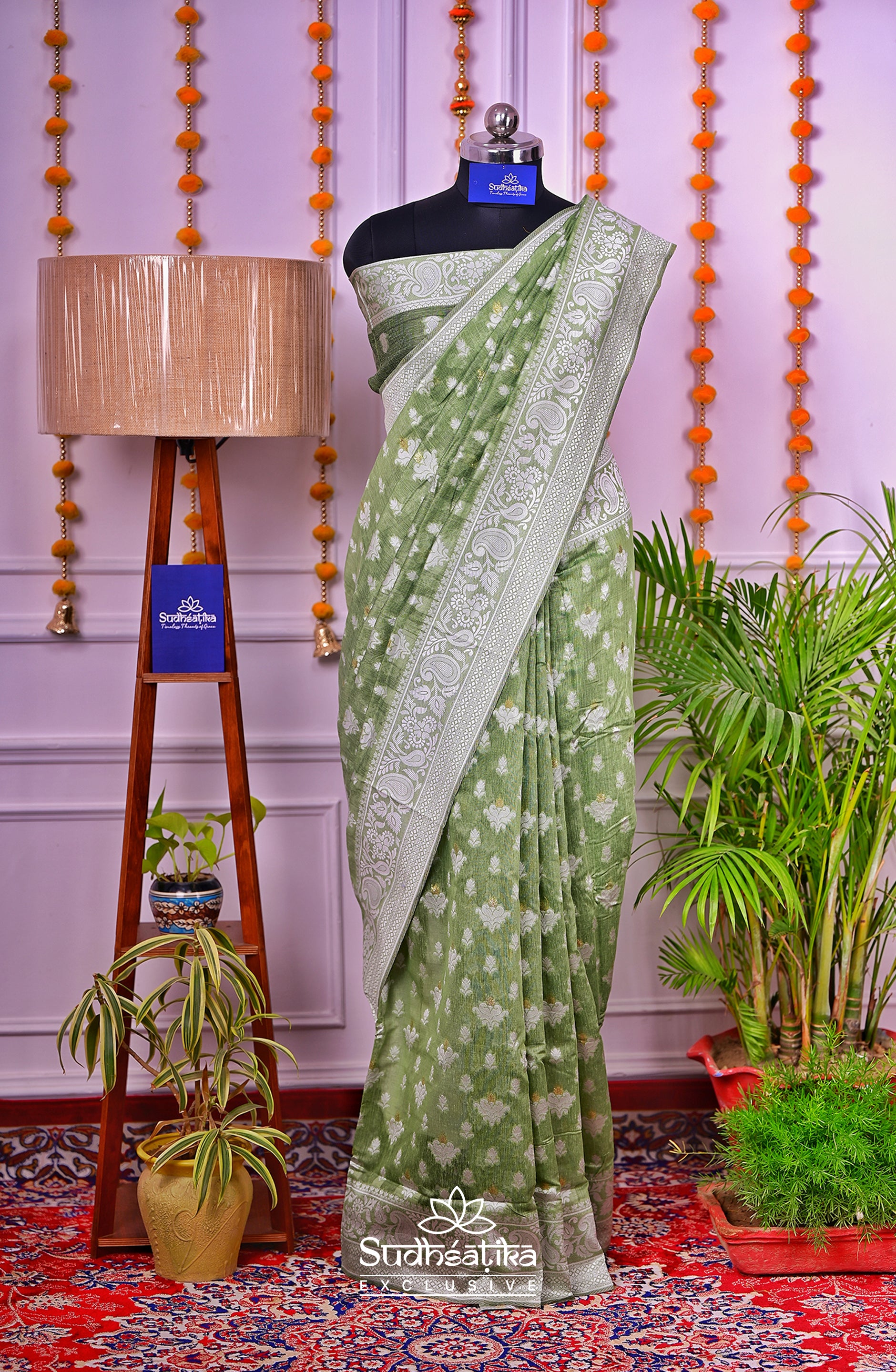Pista Green Cotton Saree Lightweight