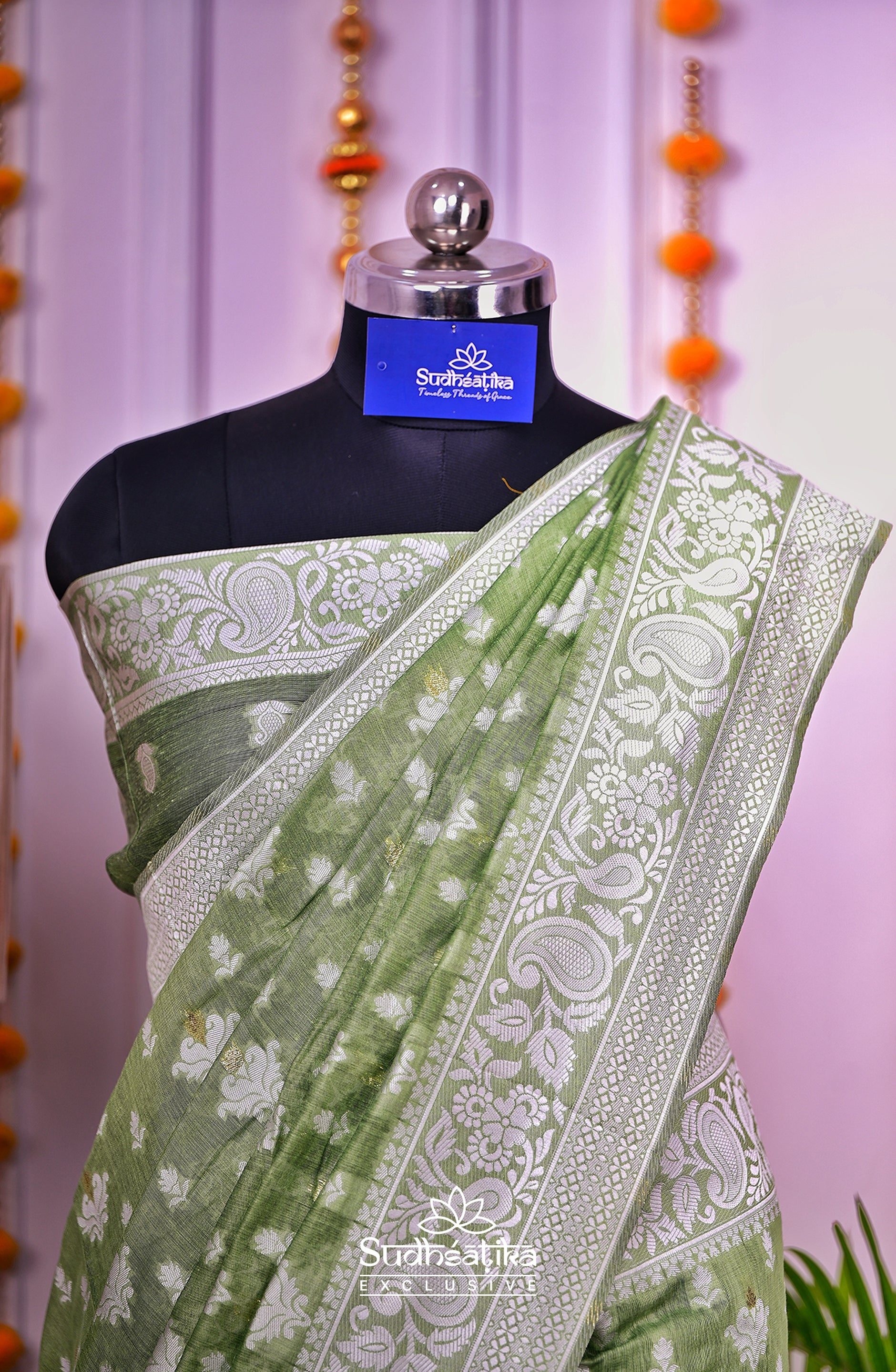 Pista Green Cotton Saree Lightweight