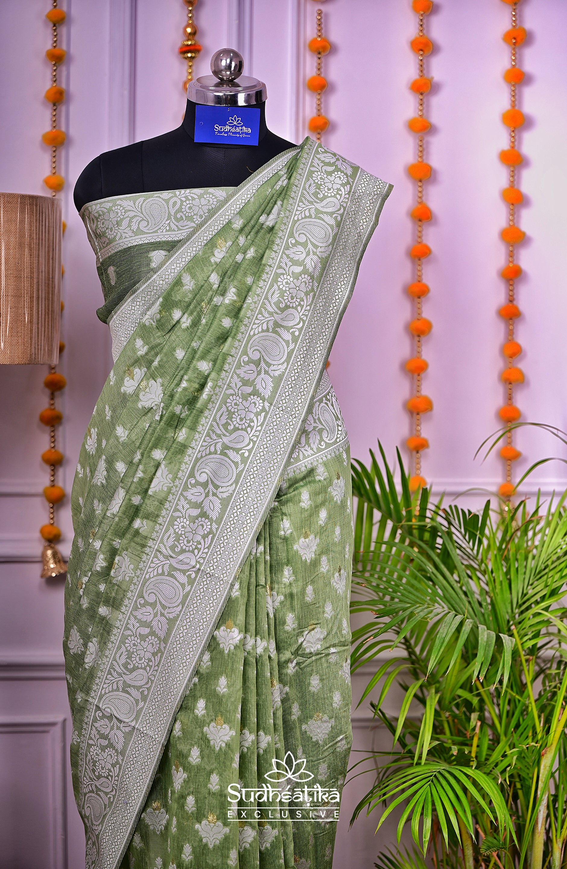 Pista Green Cotton Saree Lightweight