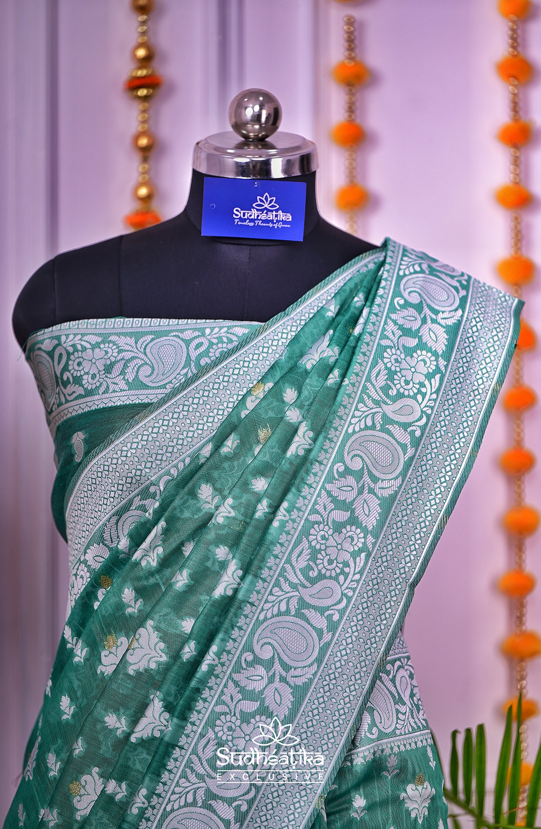 Rama Green Cotton Saree Lightweight