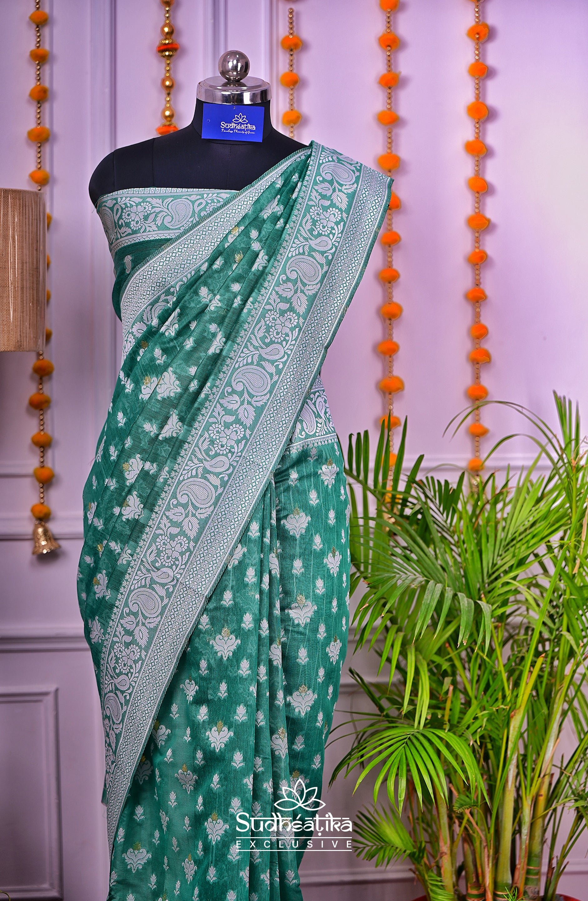 Rama Green Cotton Saree Lightweight