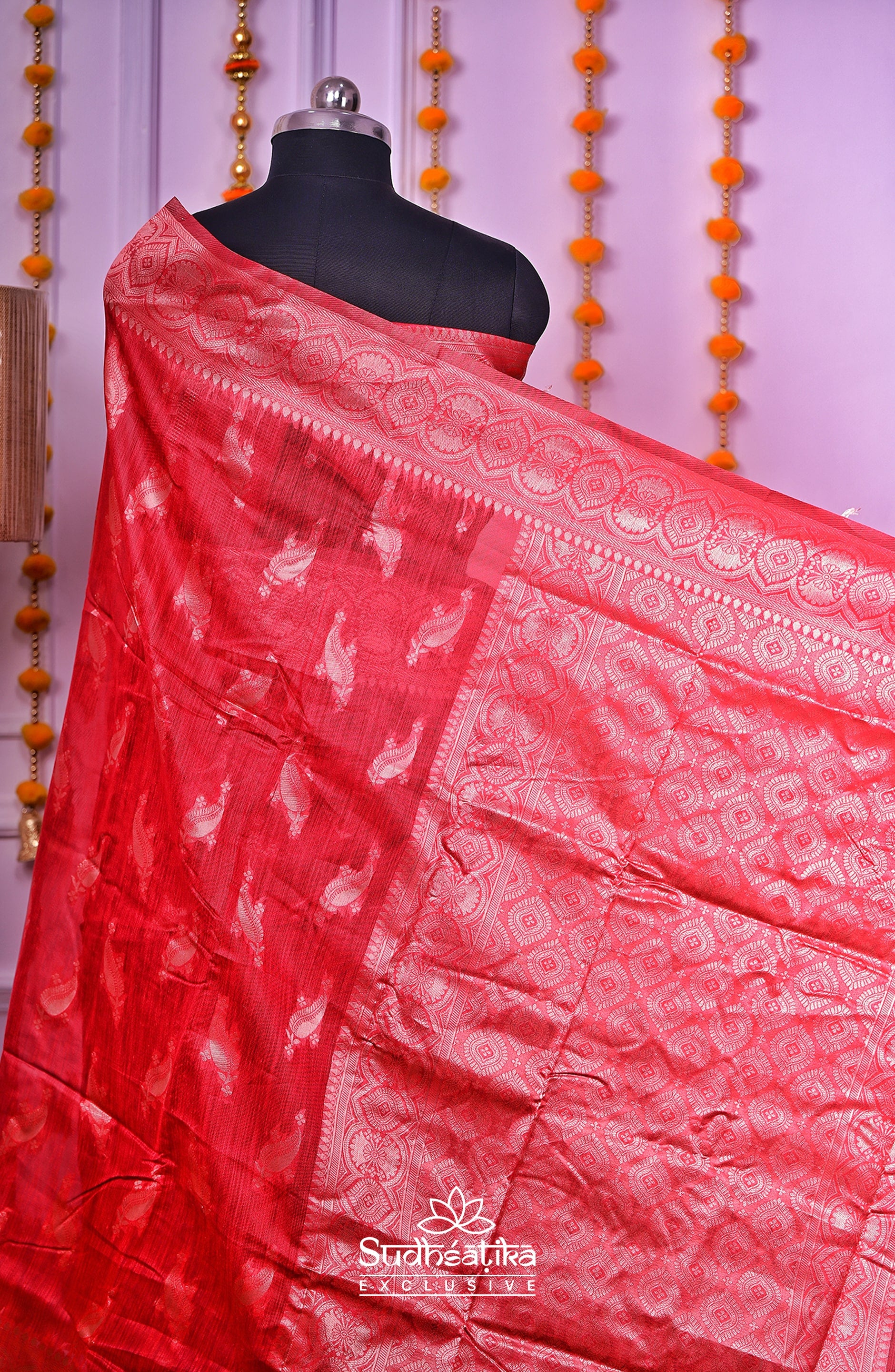 Red Linen Silk Saree Lightweight