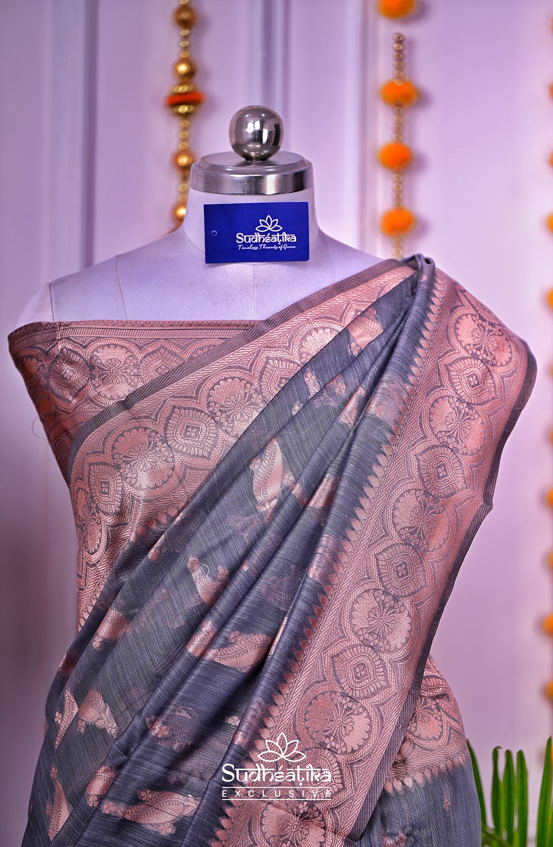 Grey Linen Silk Saree Lightweight