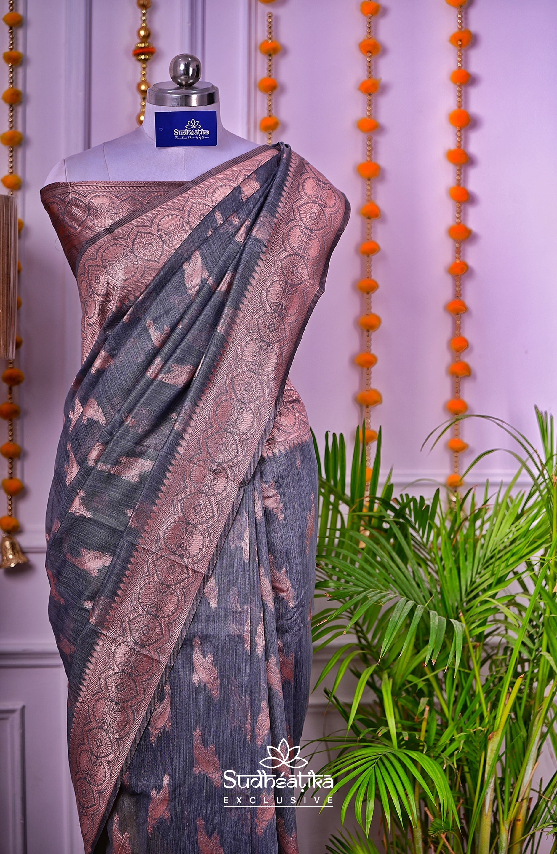 Grey Linen Silk Saree Lightweight