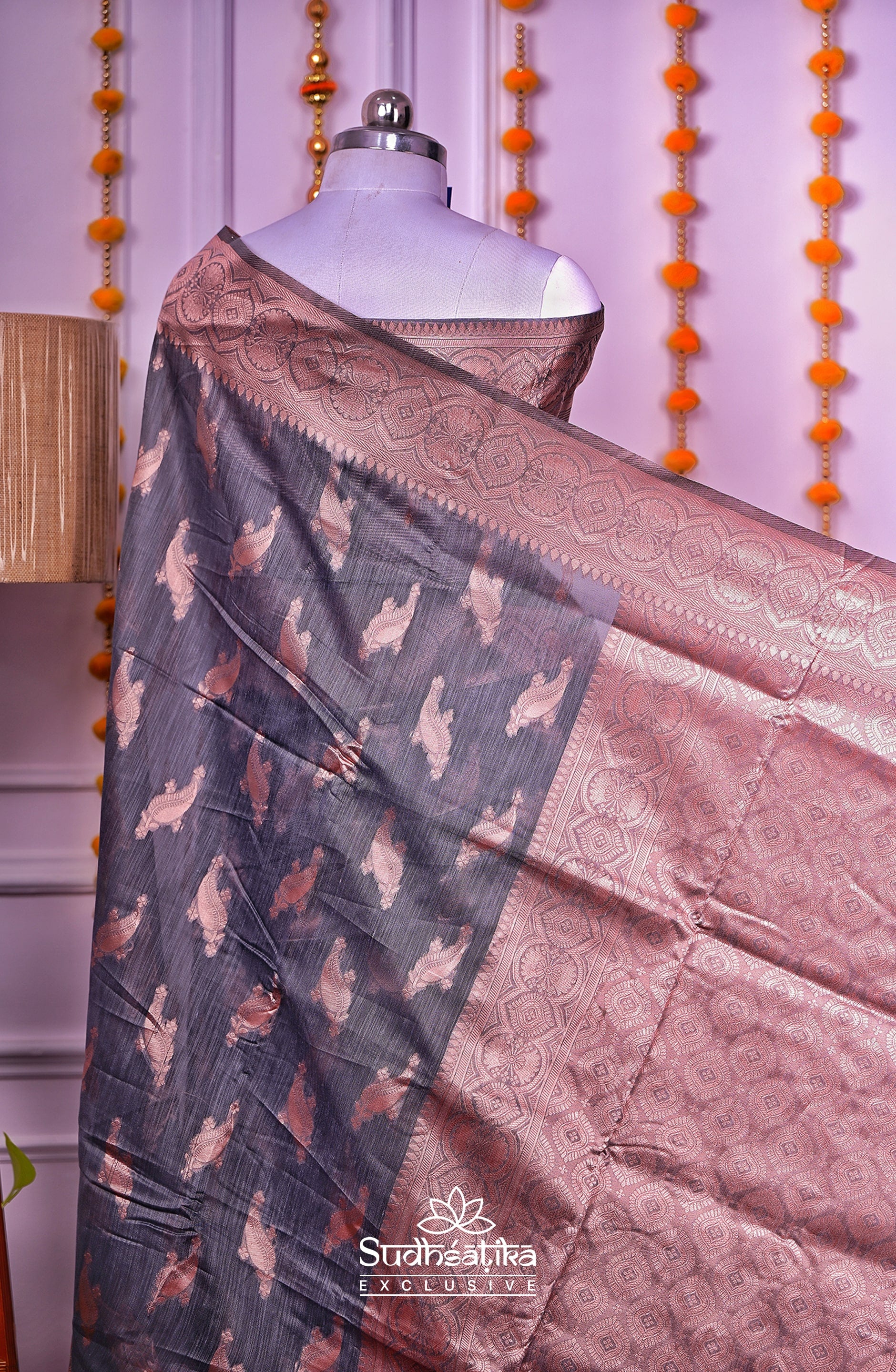Grey Linen Silk Saree Lightweight