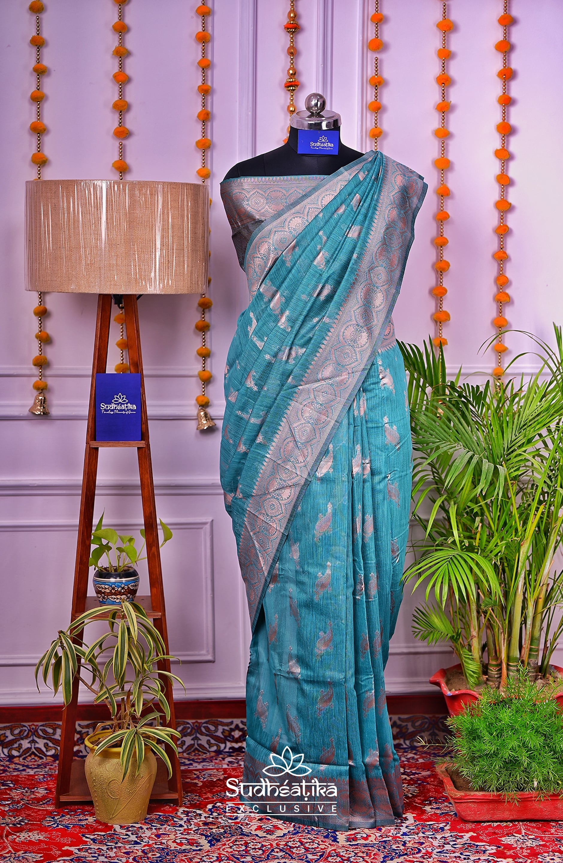Rama Green Linen Silk Saree Lightweight