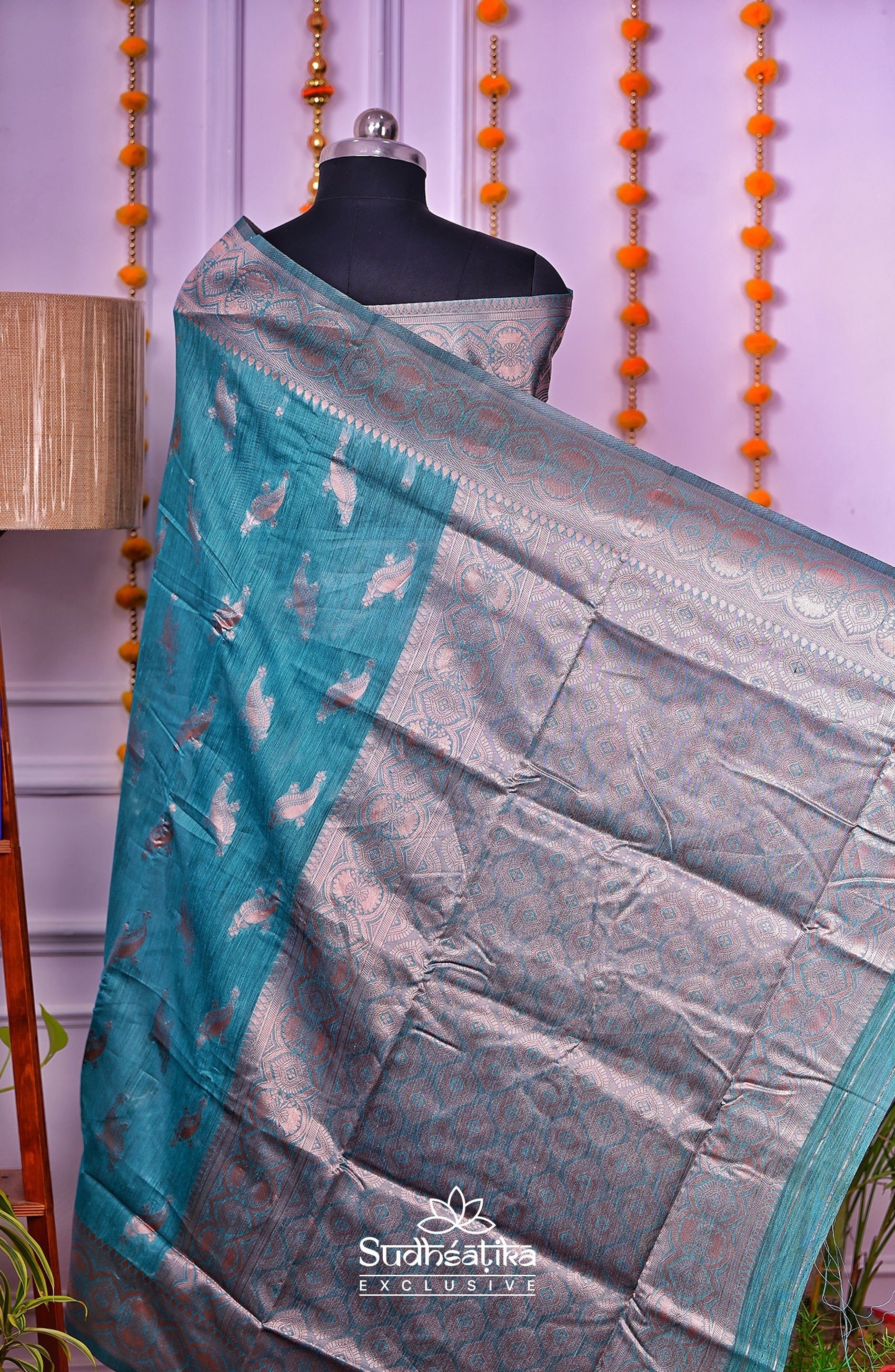 Rama Green Linen Silk Saree Lightweight