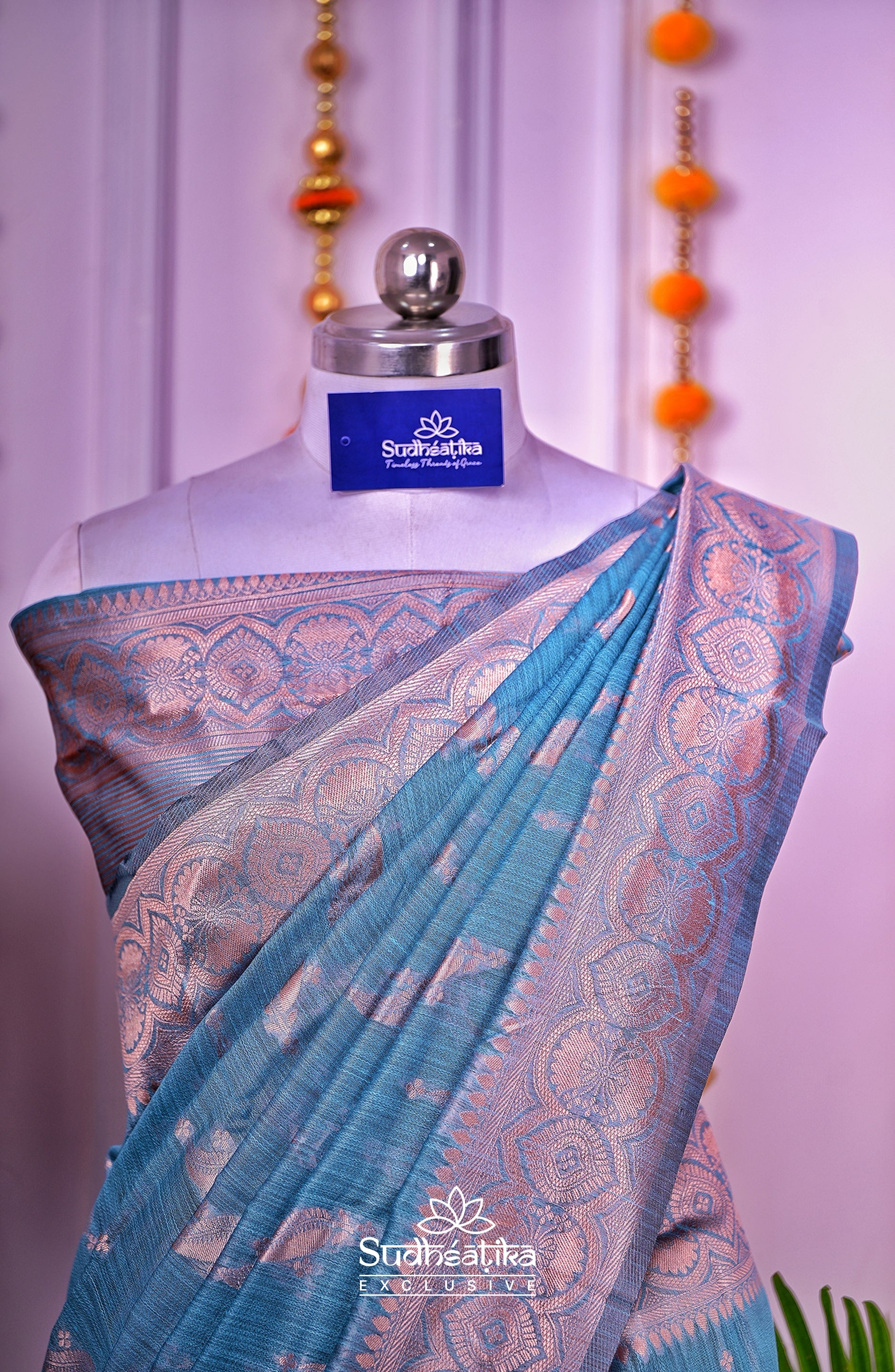 Teal Blue Linen Silk Saree Lightweight