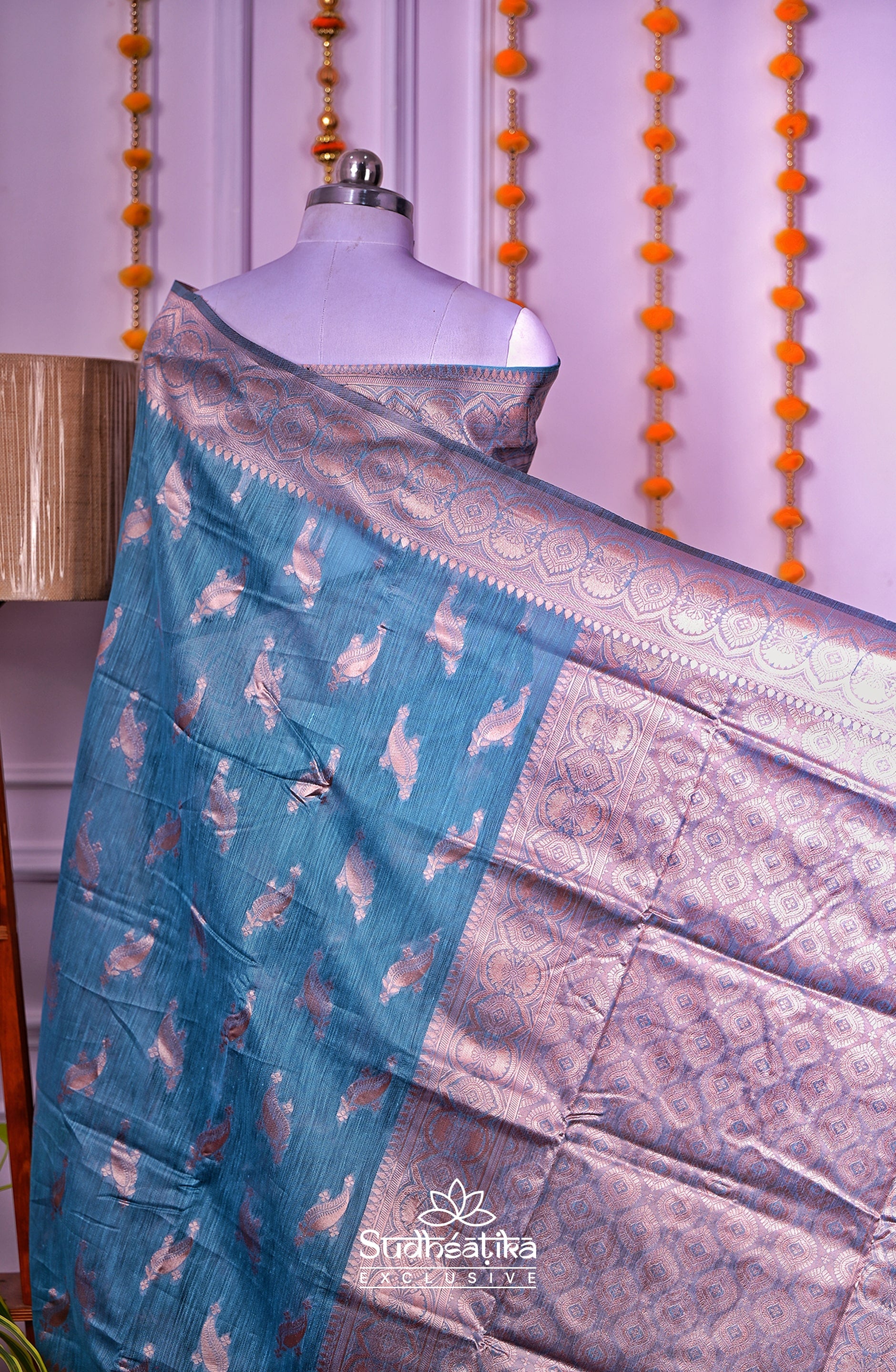 Teal Blue Linen Silk Saree Lightweight