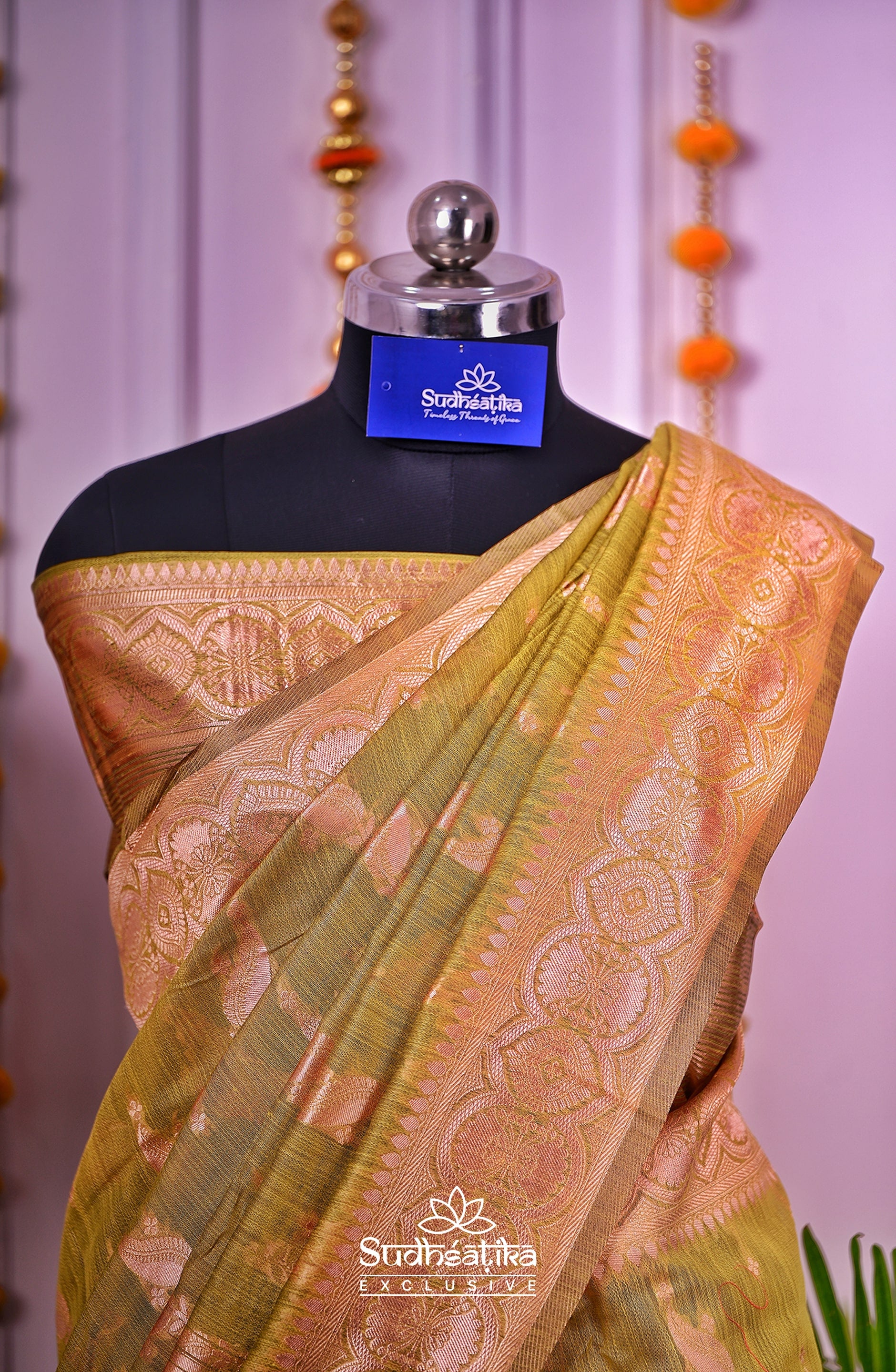 Mehandi Linen Silk Saree Lightweight