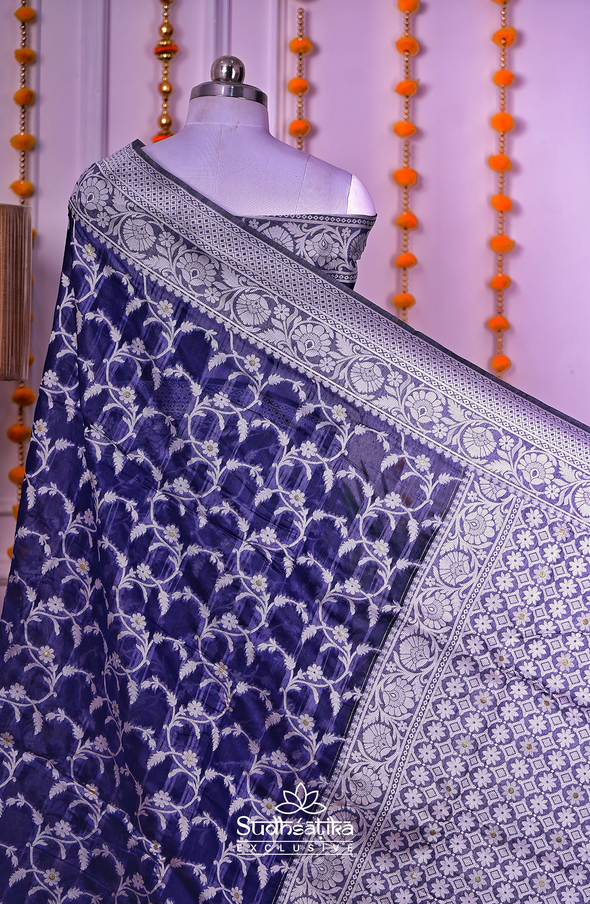 Navy Blue Cotton Saree Lightweight