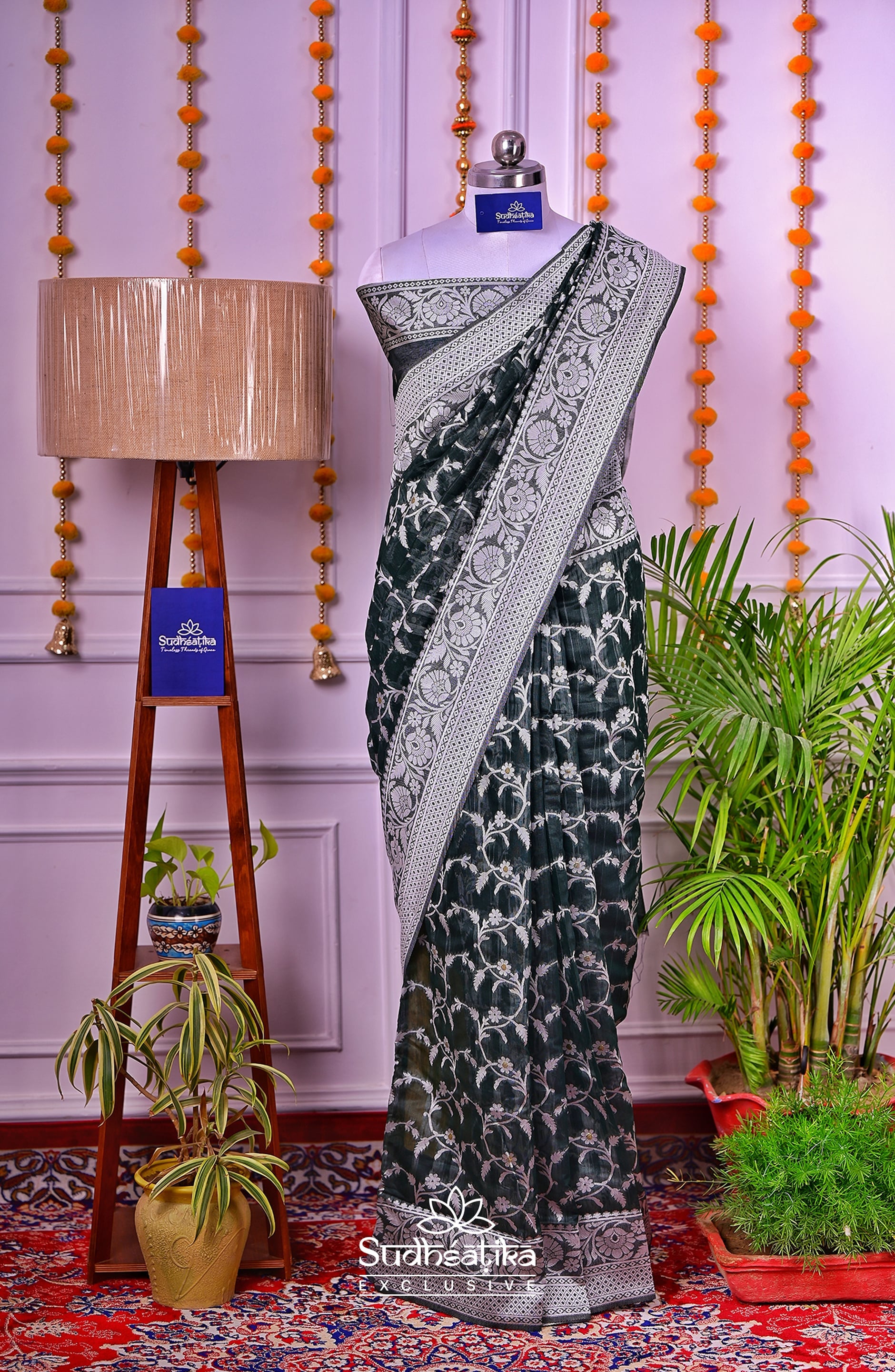 Olive Green Cotton Saree Lightweight