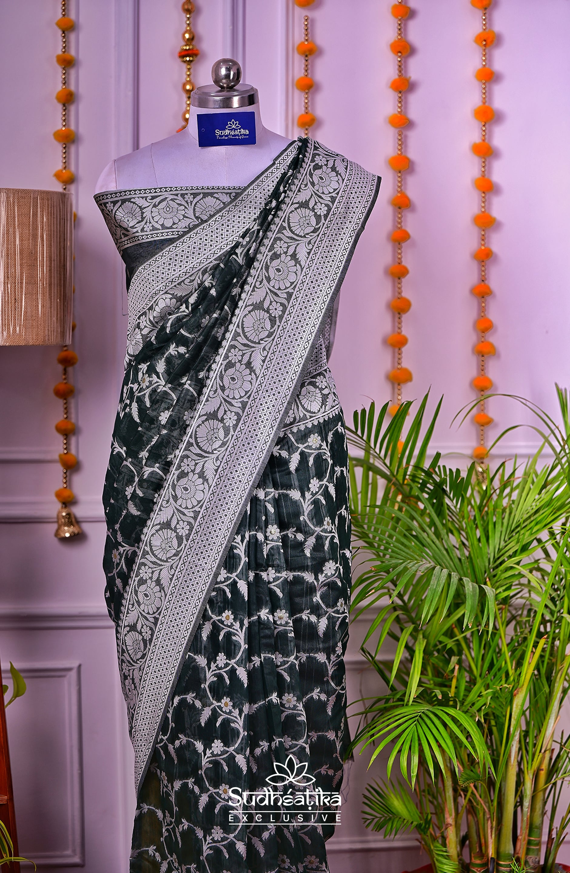 Olive Green Cotton Saree Lightweight
